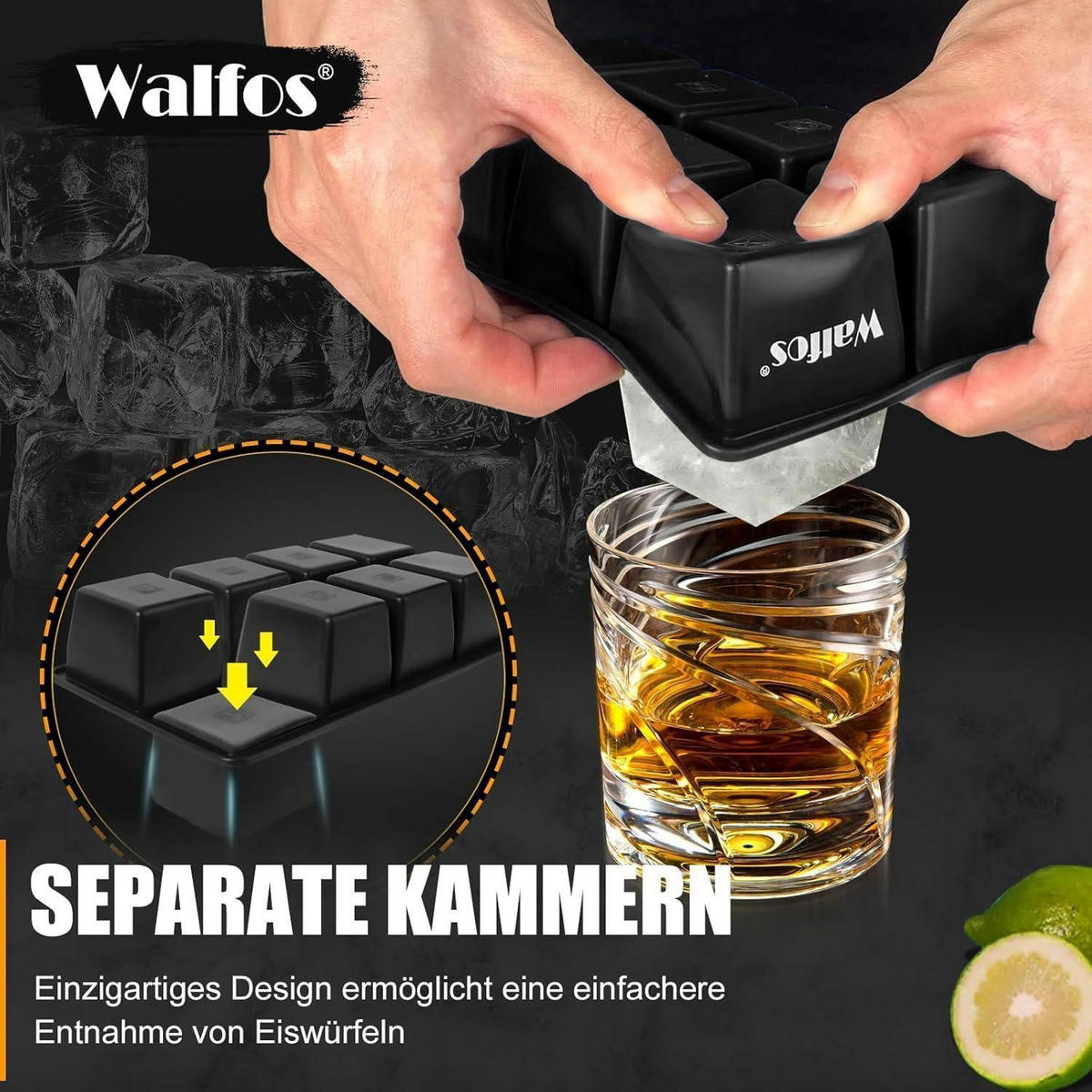 EISWÜRFELFORM 2er-Set Silikon Schwarz mit Deckel - Schwarz, Kunststoff (1/1/1cm)
