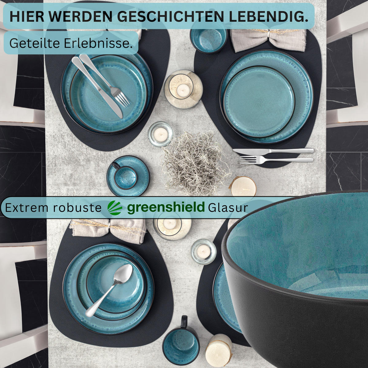 SCHALEN SET GRANADA - 6 teilig aus Steingut - Blau, Stein (16.3cm) - Sänger