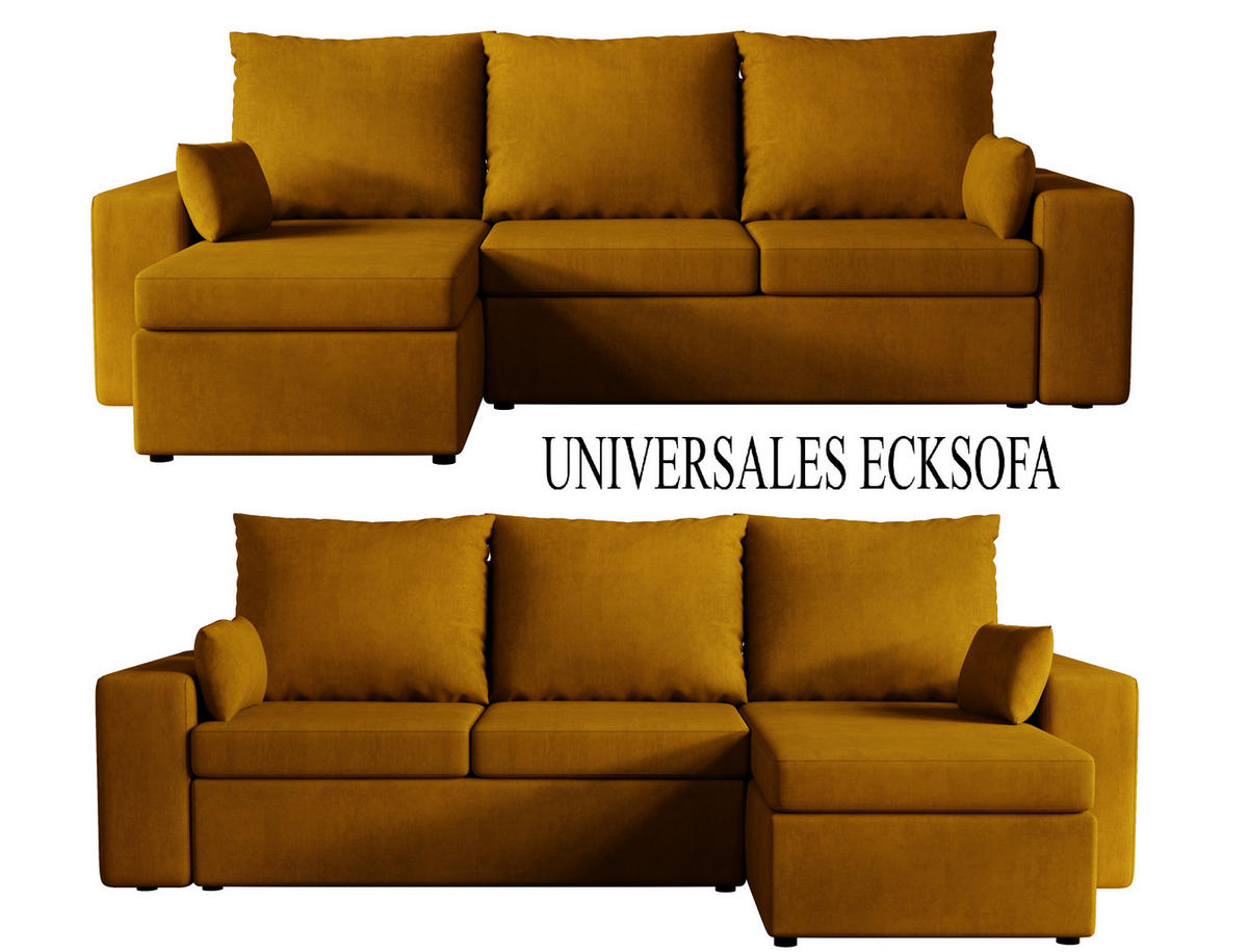 ECKSOFA Paco mit Bettkasten und Schlaffunktion, L-Form/XL-Form, Velourstoff, Universal - Currygelb, Holzwerkstoff (246/145cm) - 4ALL HOME