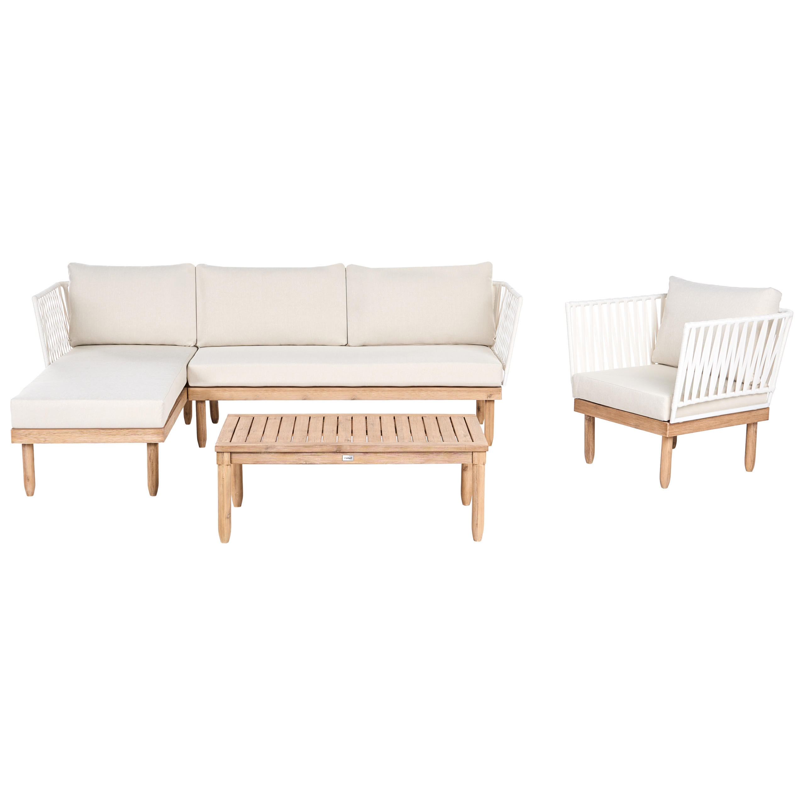 LOUNGE-SET mit Tisch 4-Sitzer Akazienholz rechtsseitig Weiß Cremona - Creme/Braun, Holz - Beliani