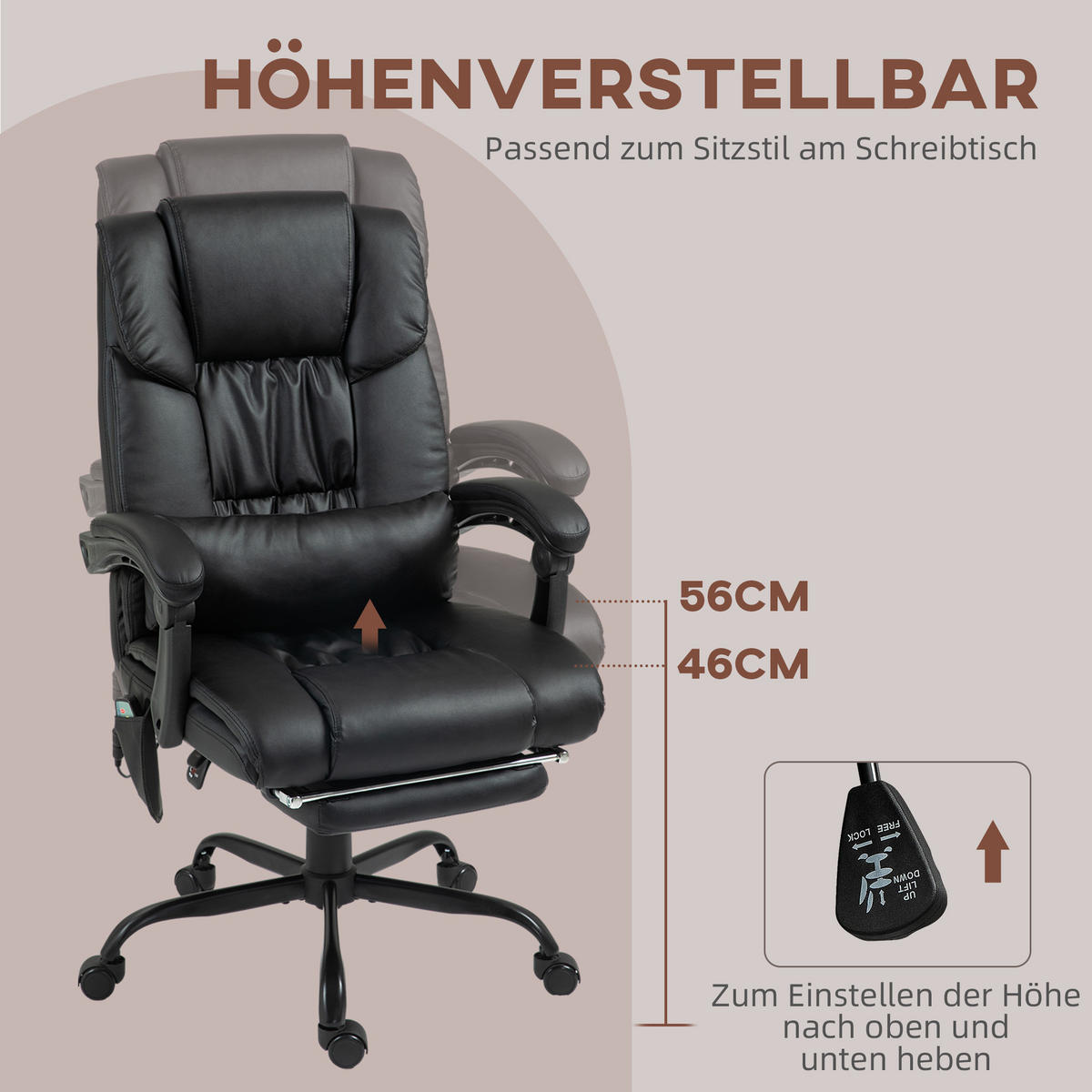 KANCELÁŘSKÁ židle z umělé kůže, černá - černá, kov/plast (75/122/66cm) - Vinsetto