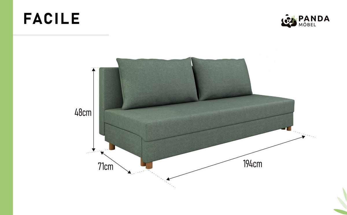 SCHLAFSOFA Facile mit Bettkasten – Moderne 2-in-1 Couch mit Stauraum, grün - Grün, Holz (194/48/71cm) - Panda Möbel