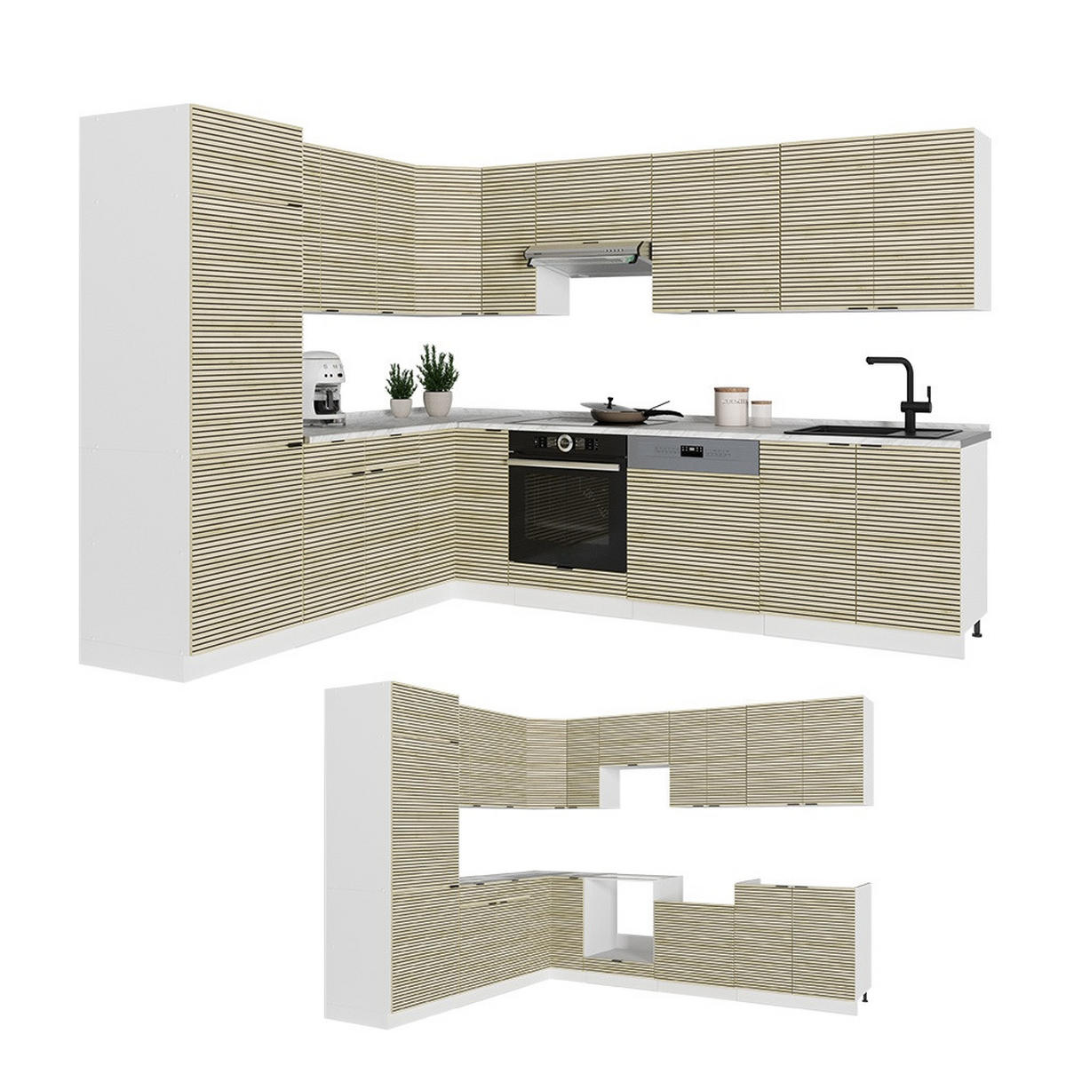 BUCĂTĂRIE DE COLȚ Fame-Line, Panou de stejar/Alb, 287 x 227 cm fara blat - alb/culoare lemn stejar, compozit lemnos (287/206.8/51.6cm) - Vicco