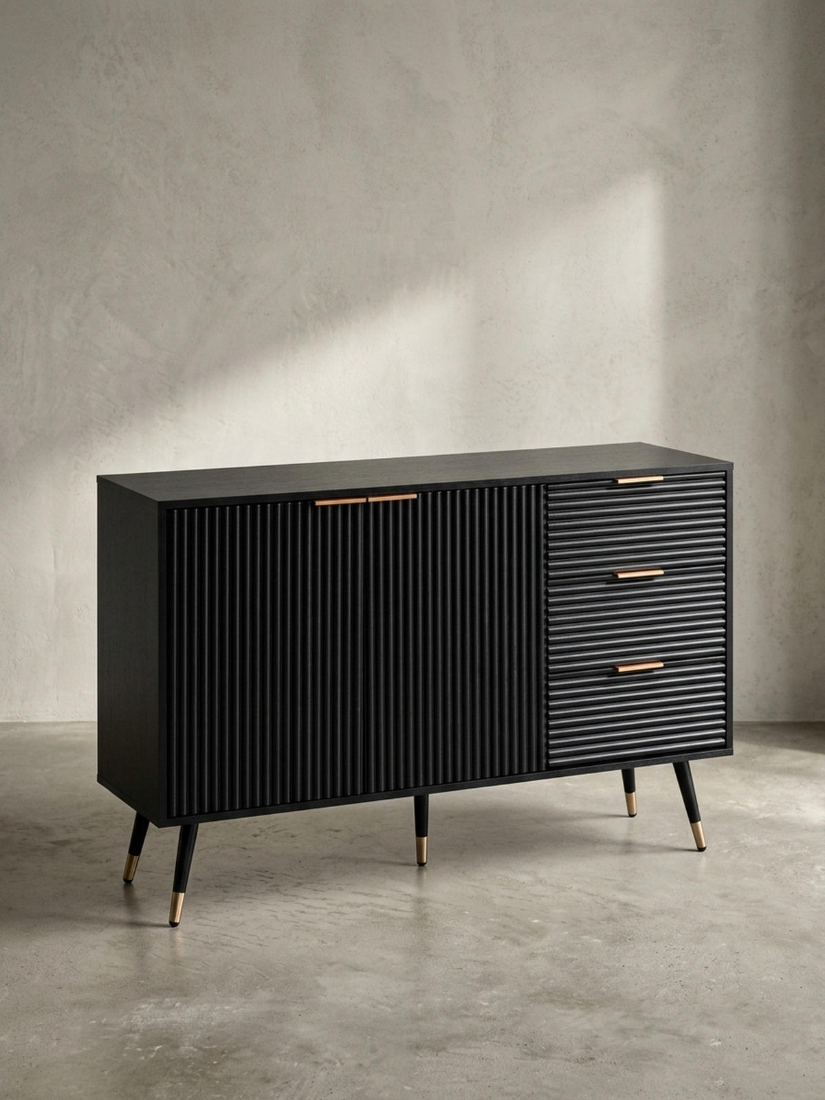 SIDEBOARD – Schwarz/Eiche-Dekor, 120x80x40 cm, mit Türen und Schubladen, Metallbeine - Goldfarben/Schwarz, Holzwerkstoff/Metall (120/80/40cm) - KADIMA DESIGN