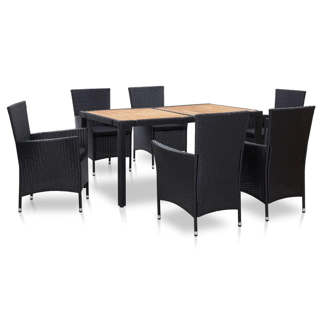 GARTEN-ESSGRUPPE 7-teilig Mit Auflagen Poly Rattan Schwarz - Schwarz, Naturmaterialien/Kunststoff - vidaXL