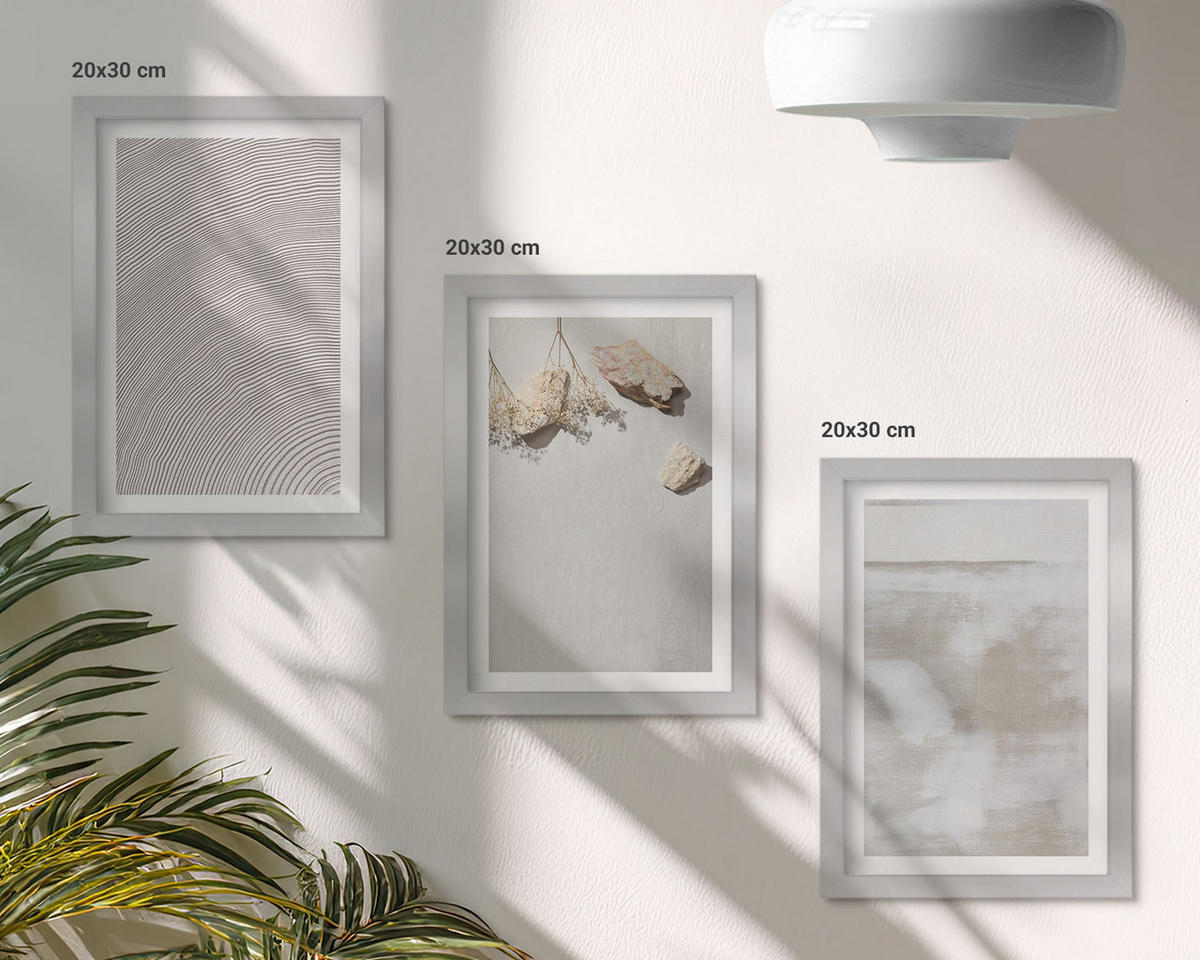 WANDBILDER 3er Set - 20x30 cm Silberner Rahmen - Boho-Textur aus Sandsteinen - Silberfarben, Kunststoff (20/30cm) - ArtPrintCave