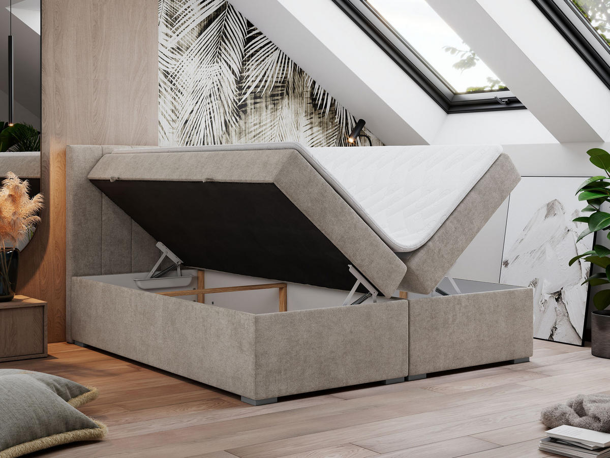 BOXBETT LOPE 140/200 - Beige Strukture - H3 - Beige, Holz/Textil (140/200cm)