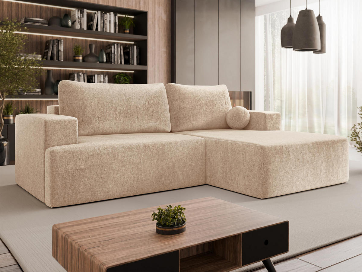 ECKSOFA Mivo, Seite: Rechts - Beige/Schwarz, Holz/Kunststoff (266/163cm) - MIRJAN24
