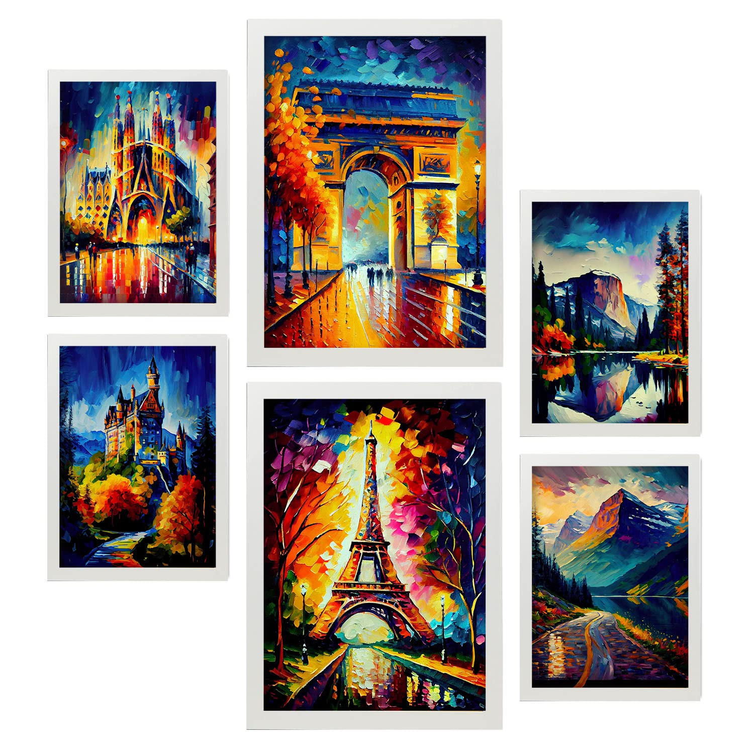 POSTER Set Mit 6 Herbst Im Ölgemälde Stil A3 & A4 Weißer Rahmen - Weiß, Papier (29/3cm) - Nacnic