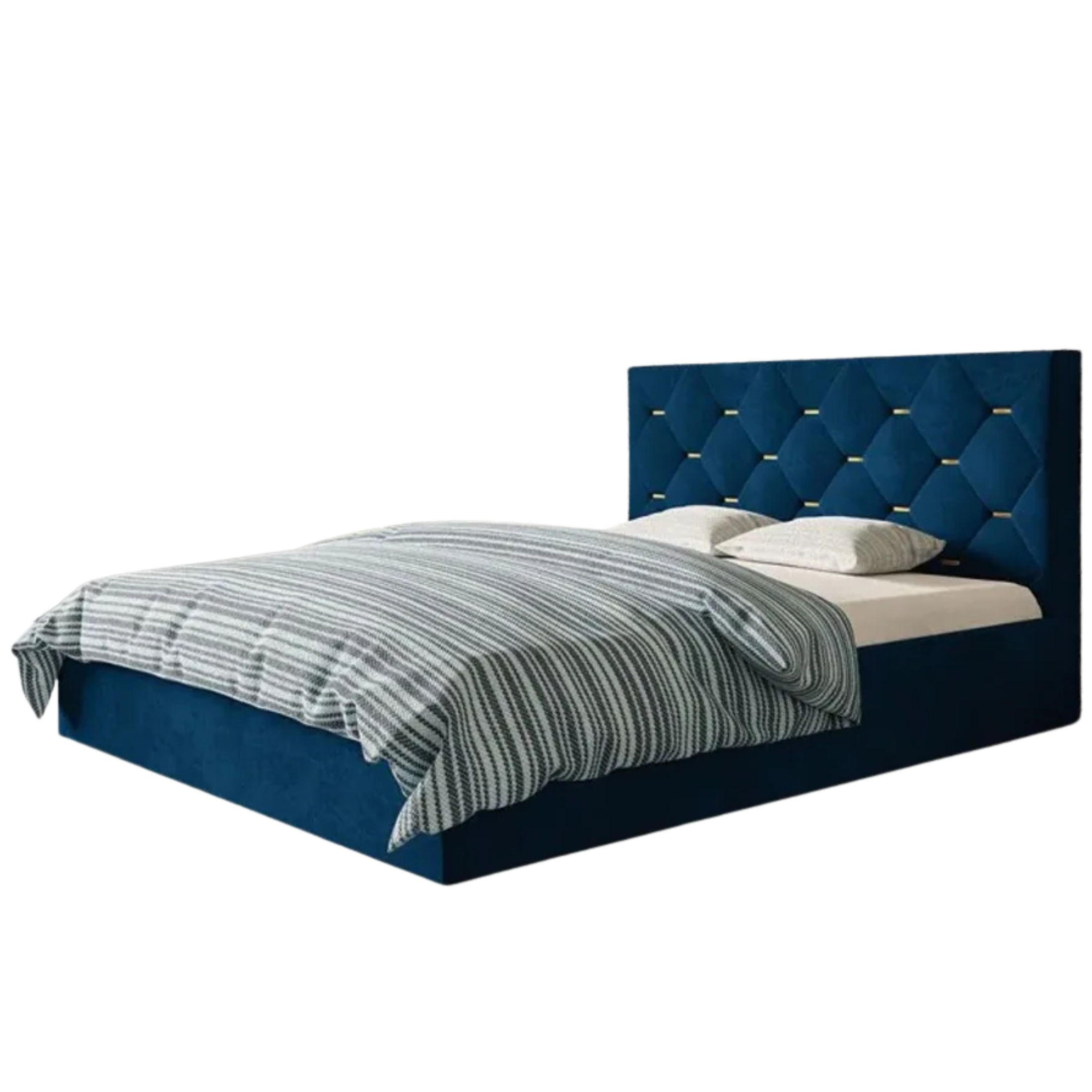 POLSTERBETT SIM 4 mit Kopfteil, 140 x 200 cm mit Bettkasten und Lattenrost aus Holz, Velourstoff, Farbe: Blau - Blau, Holz/Kunststoff (140/200cm) - Sepro Meble