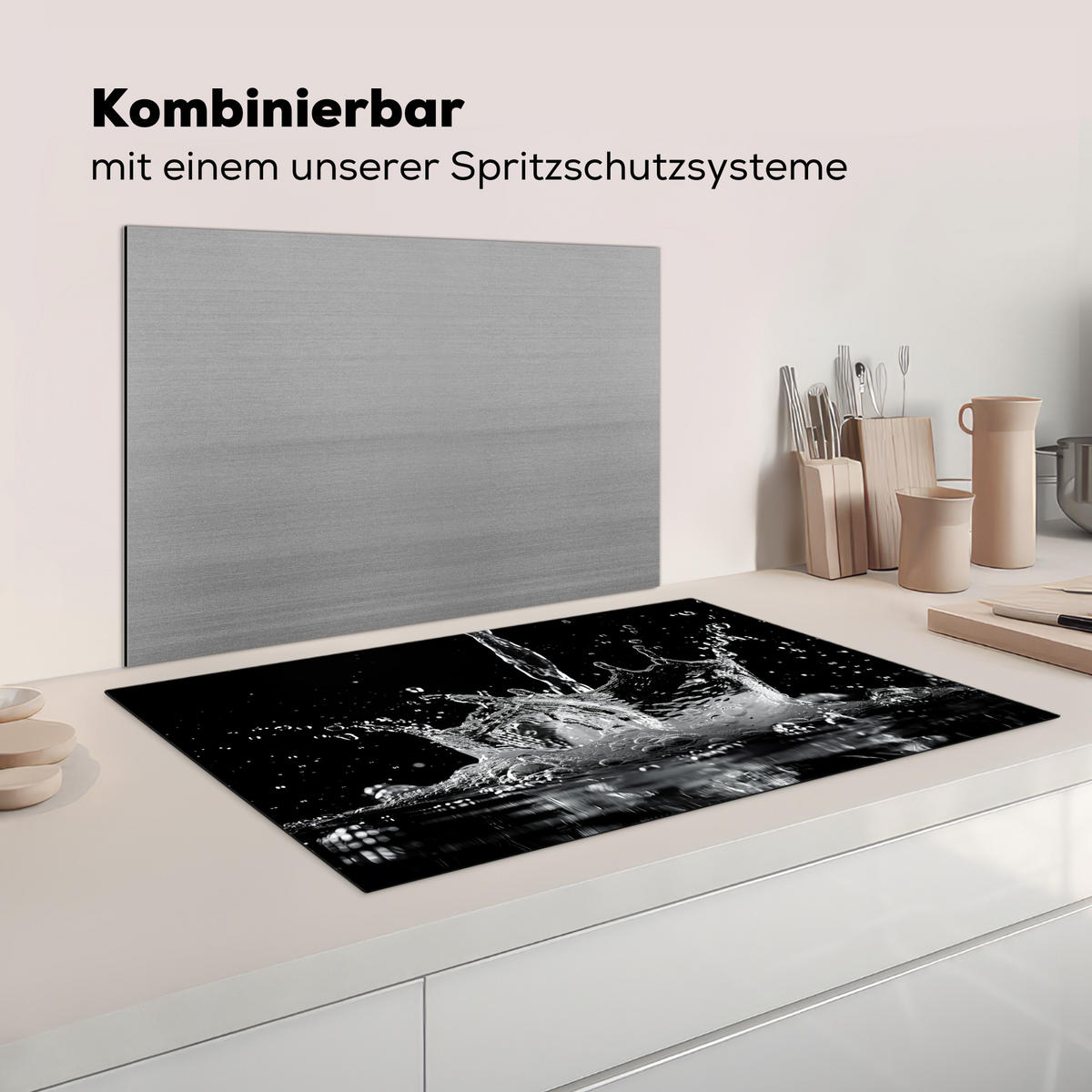HERDABDECKPLATTE Wasser - Spritzwasser - Schwarz Induktionsmatte 83x51 cm - Schwarz, Kunststoff (83/51.5/0.2cm) - MuchoWow