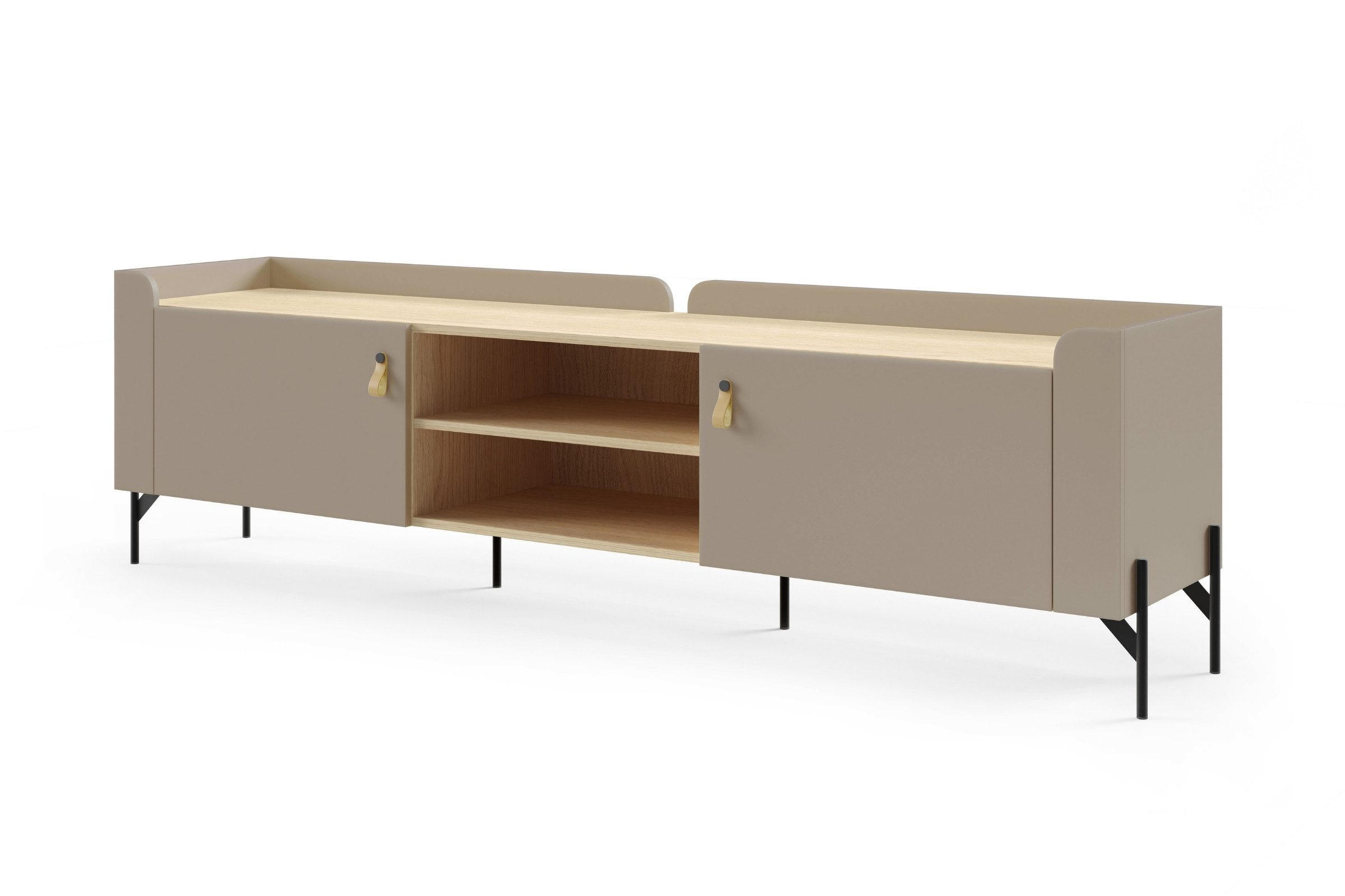 TV-LOWBOARD SOVI 08 195 / 55 / 42 cm in Porcini / Eiche Mavelie - Greige/Eichefarben, Holzwerkstoff (195/55/42cm) - Deine Möbel 24