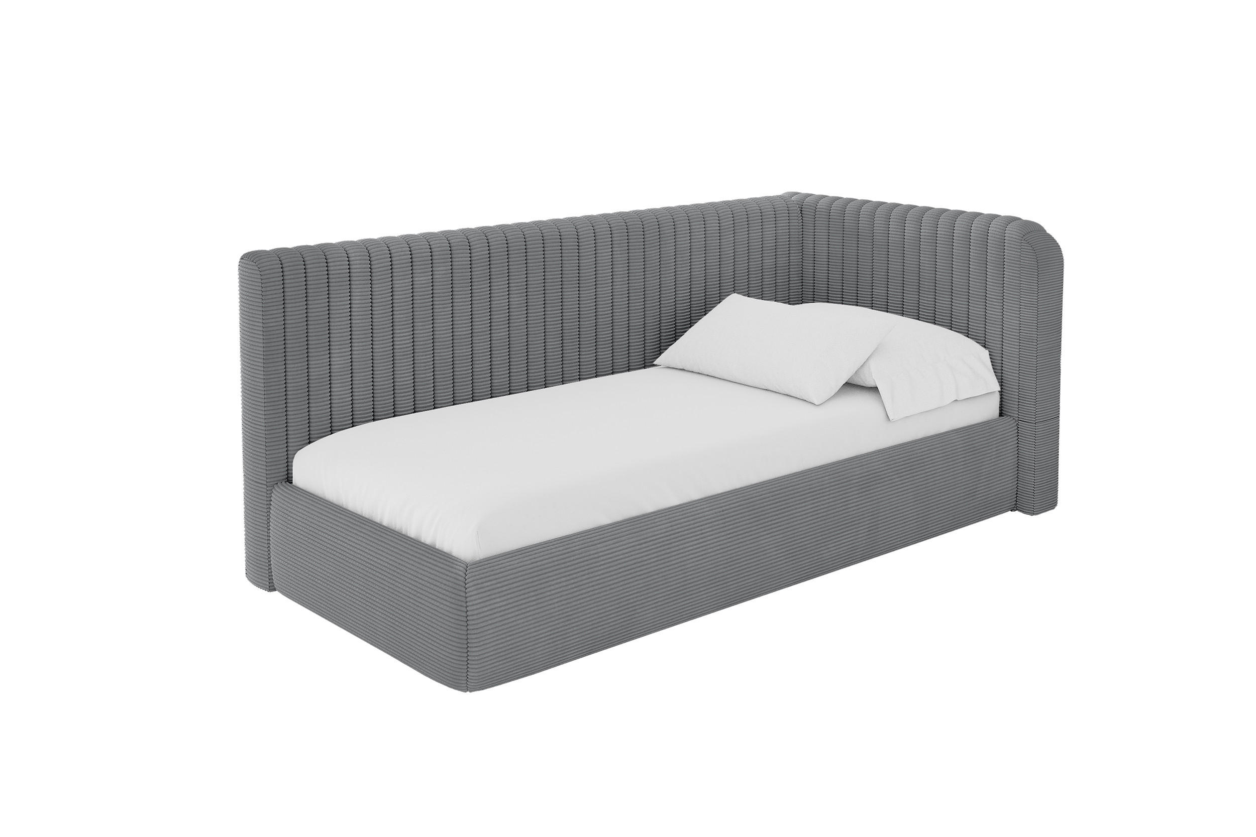 EINZELLBETT Jugendbett mit Bettkasten und Matratze H3/H4, Links - AURY 90x200 Dunkelgrau - Graphitfarben, Holzwerkstoff/Textil (90/200cm) - ALTDECOR
