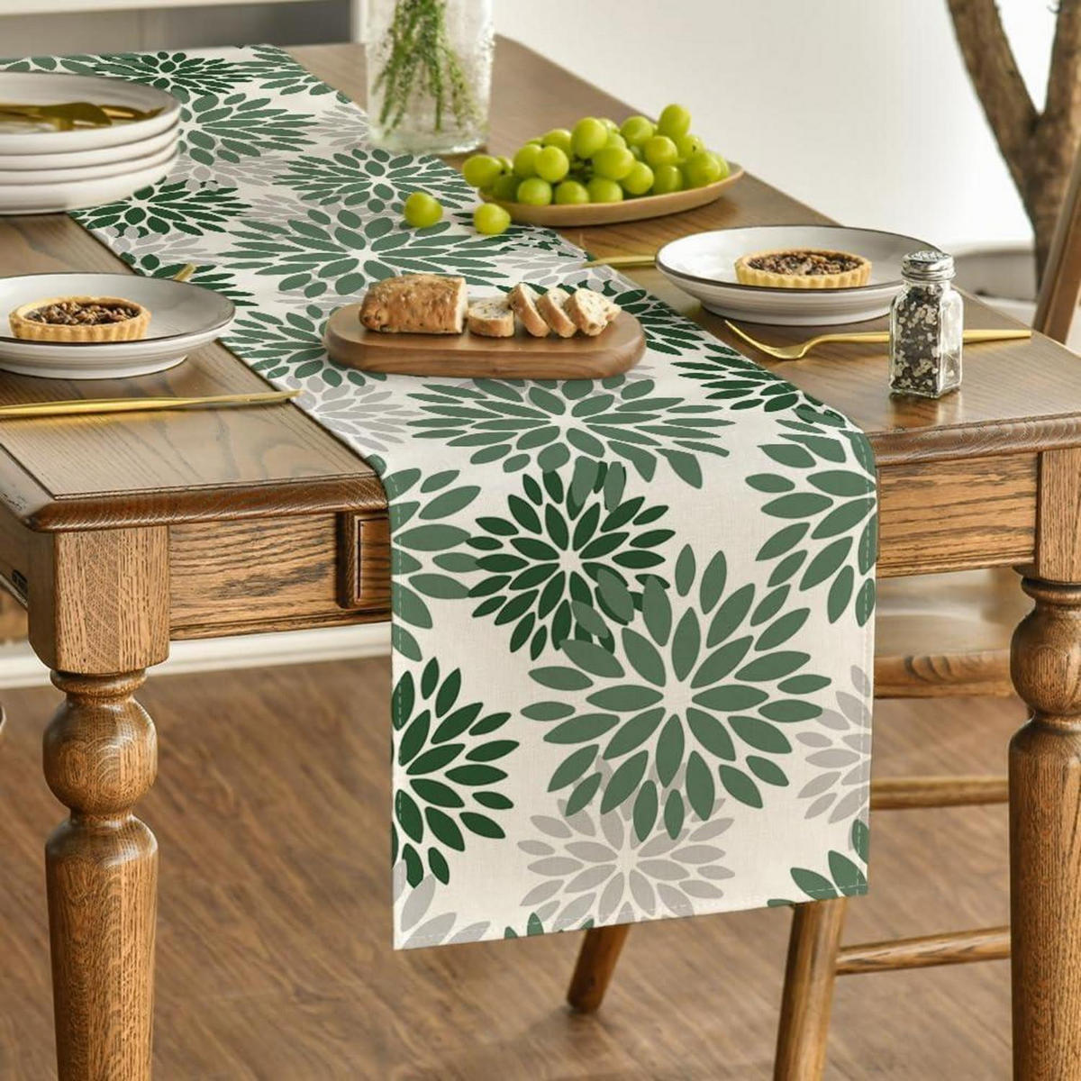 TISCHLÄUFER Blumen Wald Grün 40 x 140 cm - Grün, Textil (140/40/1.5cm)