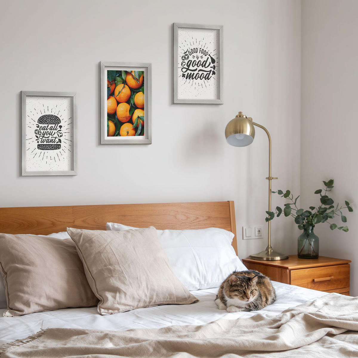 BILDER SET 3er Set - 20x30 cm Silberner Rahmen - Juicy Oranges Kitchen - Silberfarben, Kunststoff (20/30cm) - TULUP