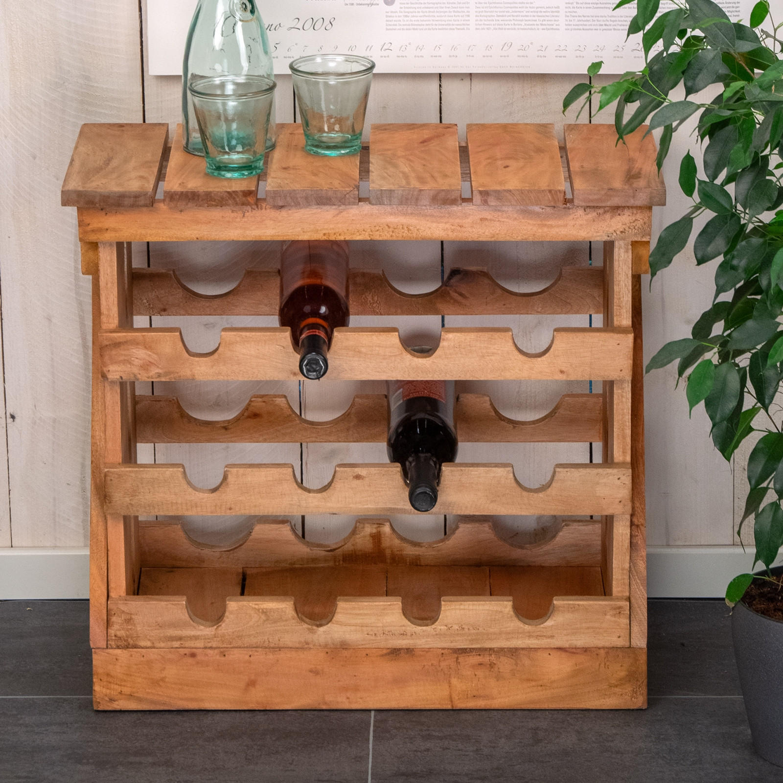 FLASCHENREGAL Sevilla Mahagoni Massivholz, für 12 Flaschen, mit Ablage naturfarben - Naturfarben, Holz (60/56/26cm) - DESIGN DELIGHTS