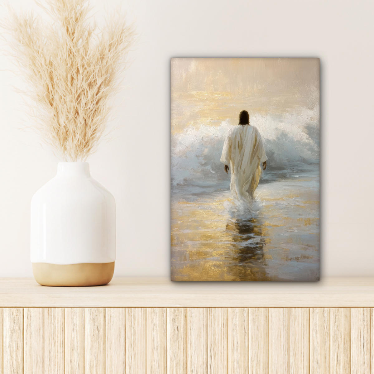 LEINWANDBILD Gemälde - Welle - Jesus - Abstrakt Deko Wohnzimmer 20x30 cm - Goldfarben, Textil (20/30cm) - MuchoWow