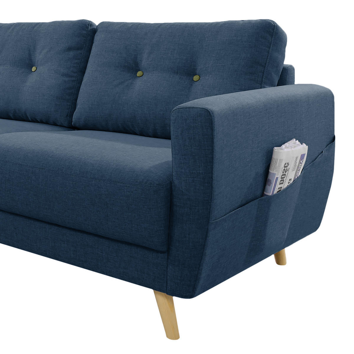 ECKSOFA mit Longchair - Hellbraun/Blau, Holz/Textil (233/148cm) - home24