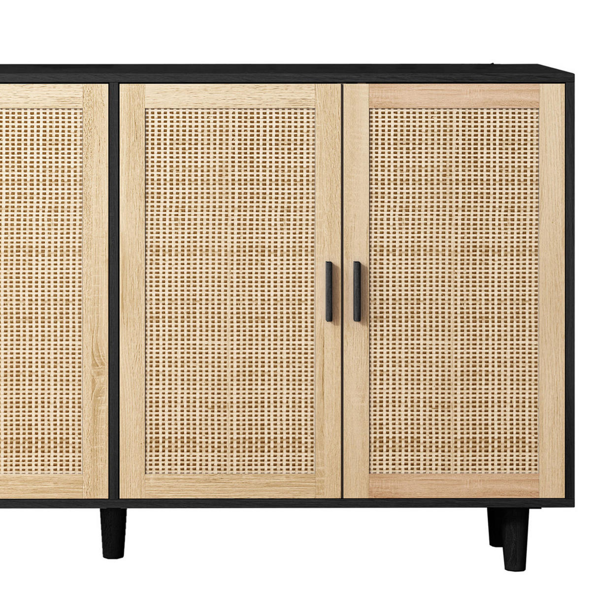 SIDEBOARD 158/88/40 cm Schwarz aus Spanplatte mit Rattantüren - Schwarz, Holzwerkstoff (40/88/158cm) - OKMYHOME