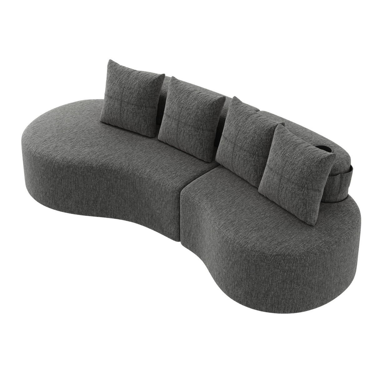 SOFA 240/109/60 cm aus Leinen mit Becherhaltern und Seitentaschen Dunkelgrau - Dunkelgrau, Textil (109/63/240cm) - Modenvie