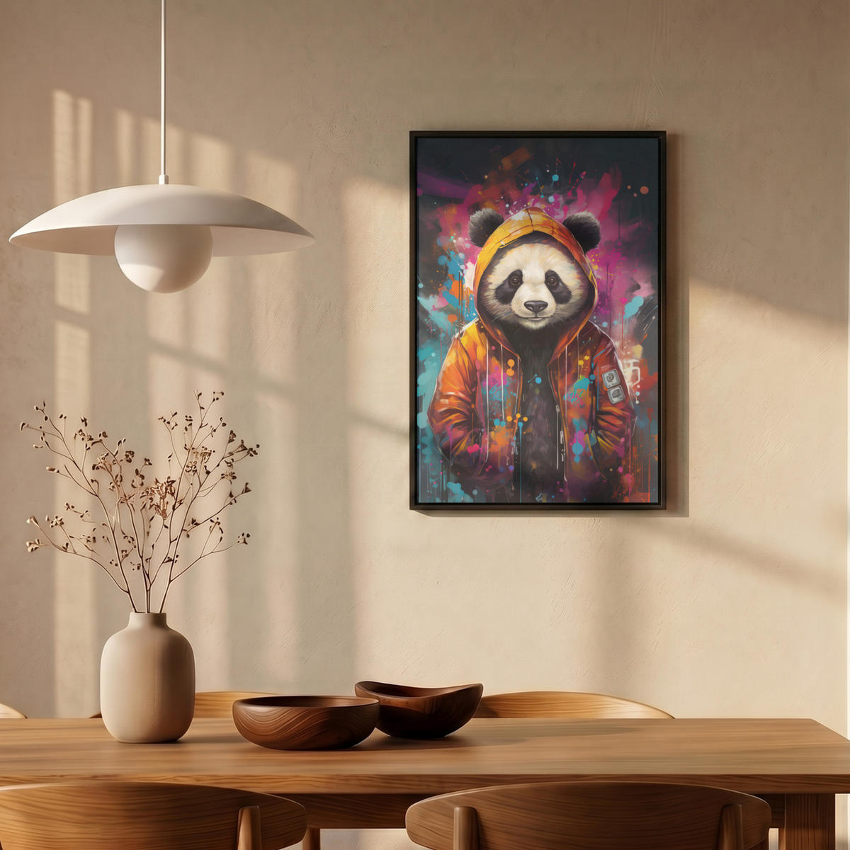 LEINWAND Bilder mit Rahmen - Panda - Jacke - Graffiti - Orange - 40x60 - Orange, Textil (40/60cm) - MuchoWow