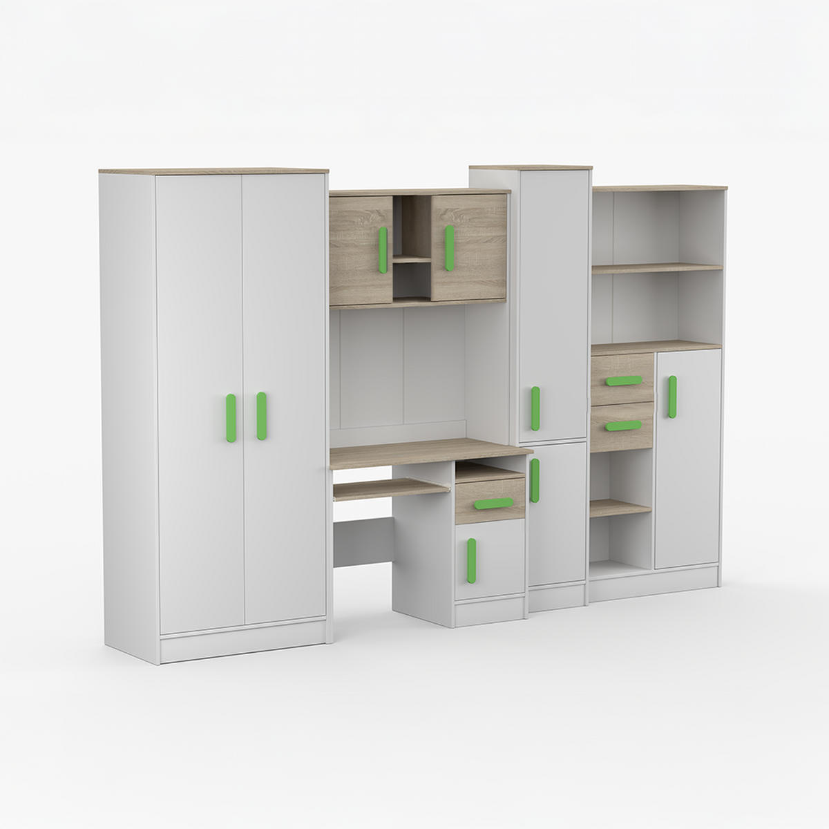 WOHNWAND Markus Weiß Sonoma Eiche mit griffenfarbe: Limette - Limette/Weiß, Holzwerkstoff (300/197/52cm) - imoebel24