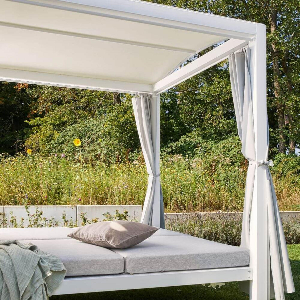 SONNENLIEGE LYON - Weiß/Grau, Kunststoff/Textil (188/207/208cm) - Home Deluxe