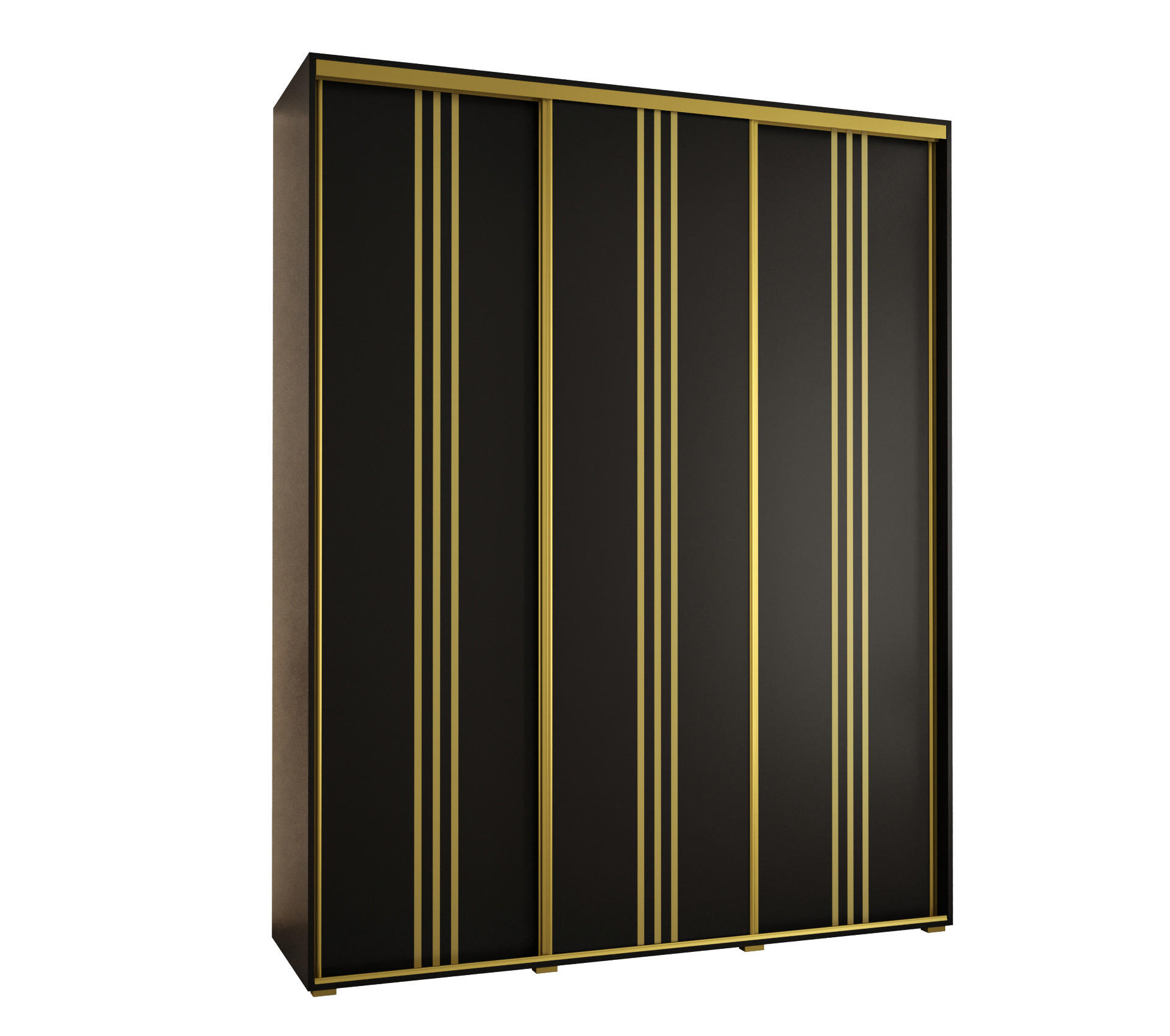 Abiks Möbel Schwebetürenschrank Schwarz, Schwarz, Gold 190x235x45 cm
