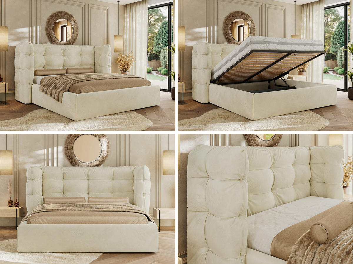 POLSTERBETT FLONELLE CLASSIC 180/200 - Creme Velvet - Pocket-Matratze - Creme, Textil (180/200cm) - MKS