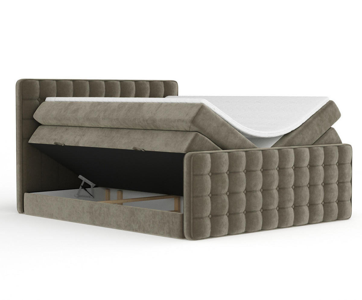 BOXSPRINGBETT Velouria Taupe 180/200 cm - Taupe/Schwarz, Holz/Holzwerkstoff (180/200cm) - Maison de Reve