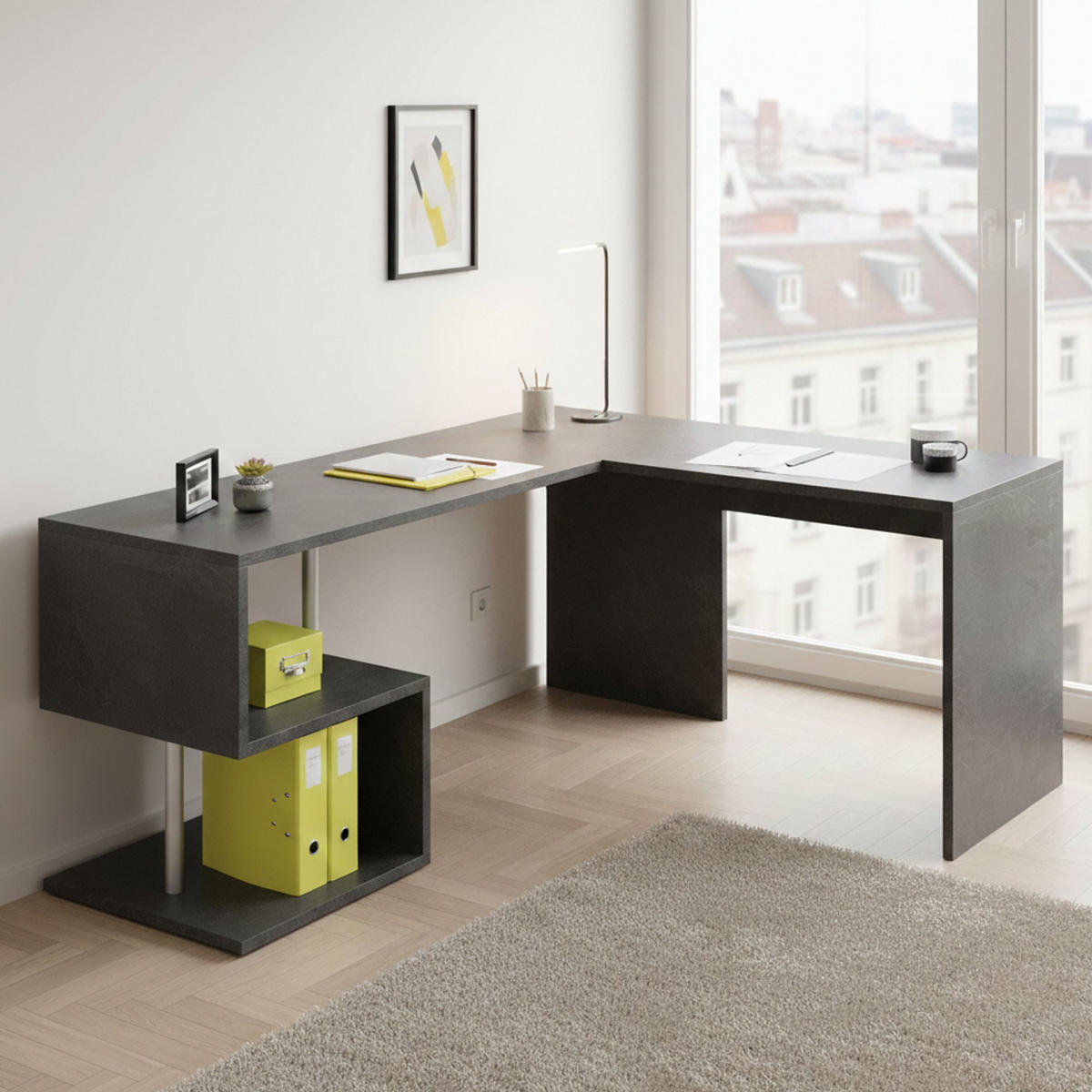 ECKSCHREIBTISCH Schiefer 60/160/78 cm - Grau, Holzwerkstoff (60/160/78cm) - DMORA