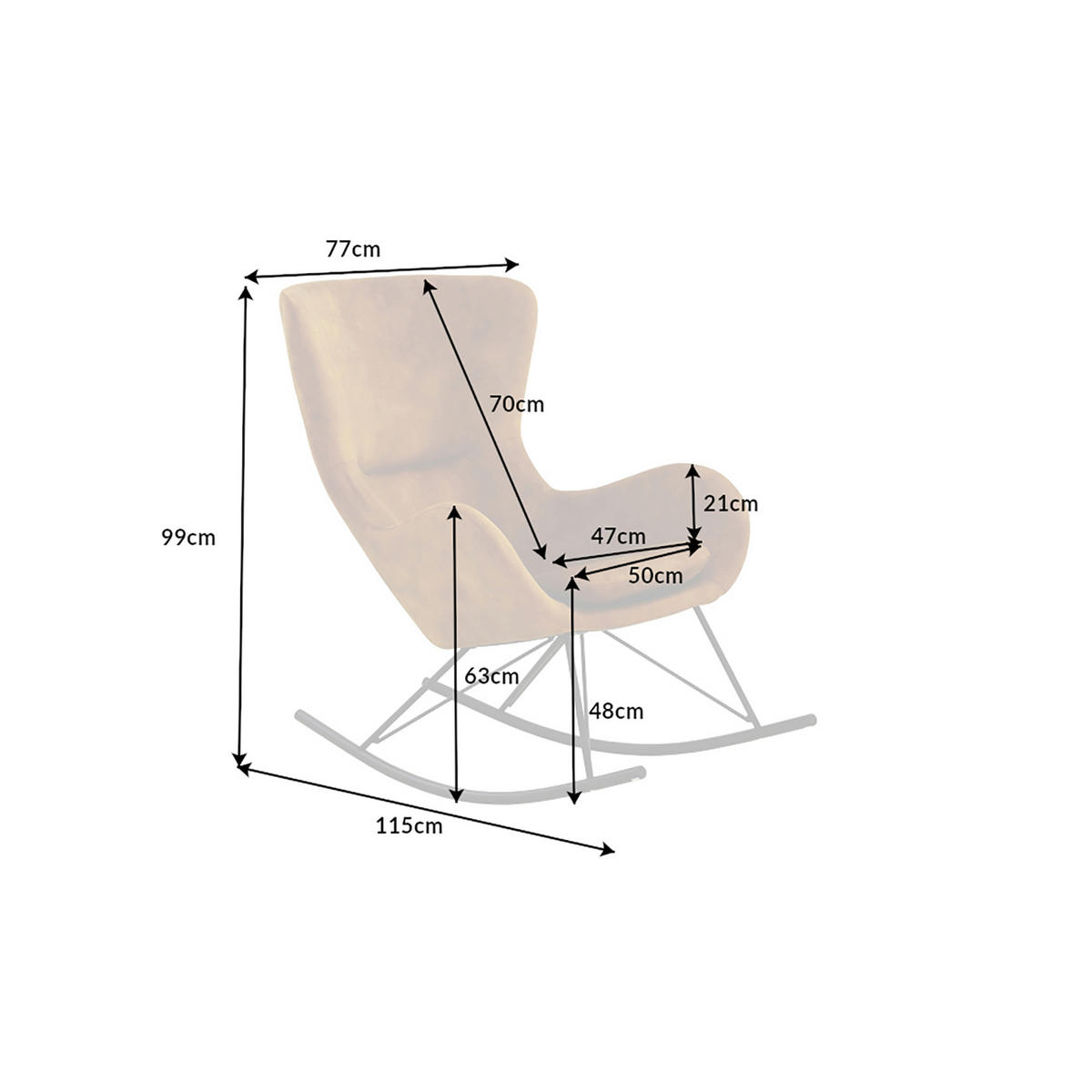 SCHAUKELSTUHL SCANDINAVIA SWING Samt Senfgelb 115 cm - Gelb/Schwarz, Textil/Metall (77/99/115cm) - riess-ambiente