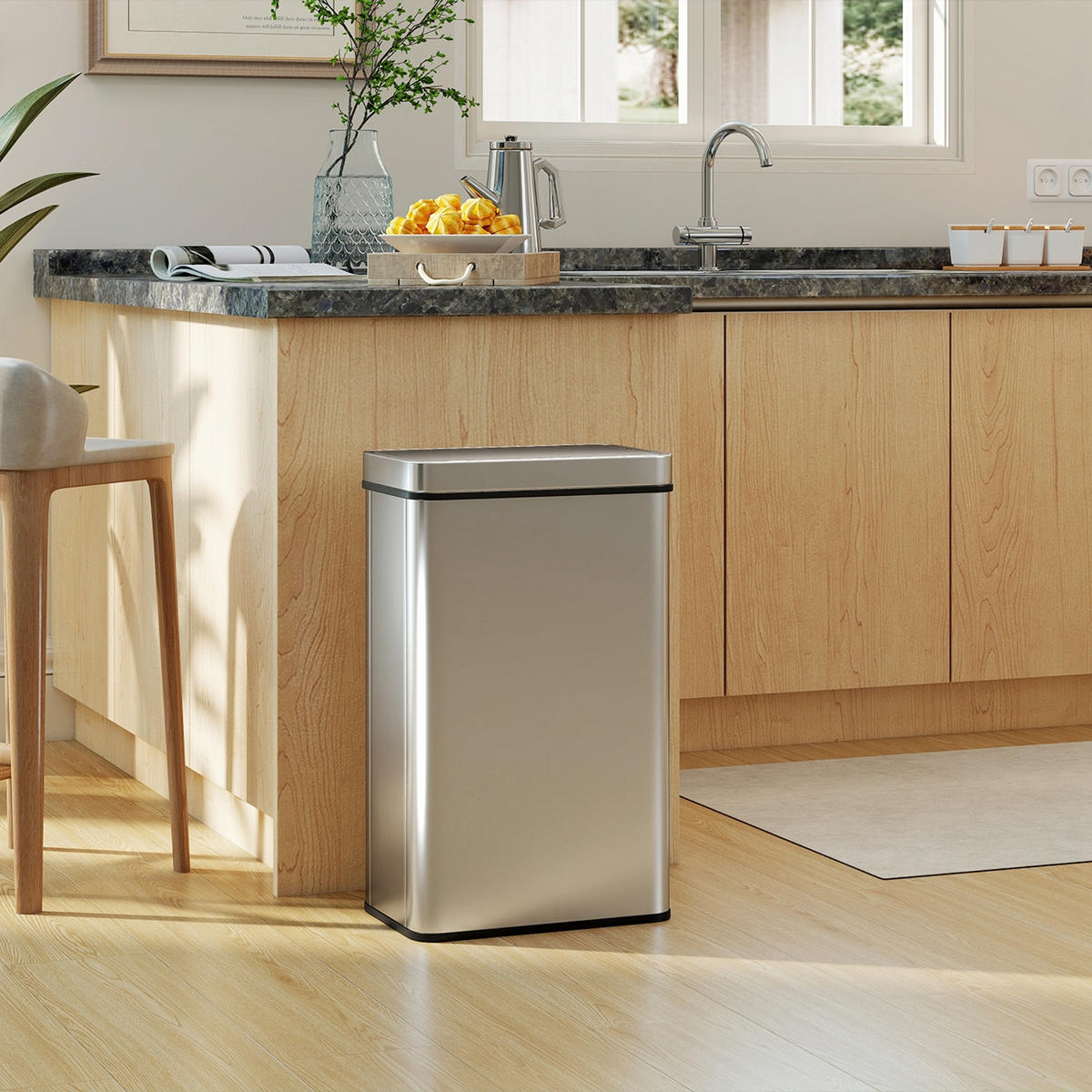 MÜLLEIMER 60L Automatischer Küchenmülleimer Edelstahl Silber 39/66/27 cm - Silberfarben, Metall (27/66/39cm) - Rolipo