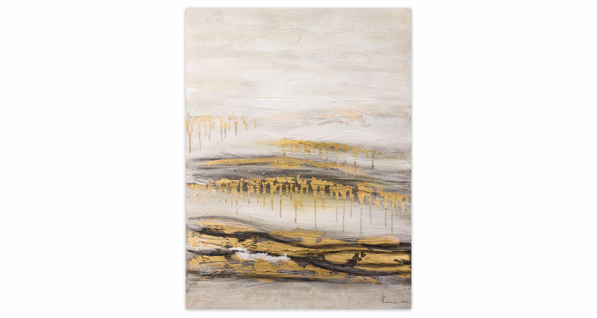 ACRYLBILD HANDGEMALT 75/100 cm - Beige/Goldfarben, Holz/Textil (75/100cm) - KUNSTLOFT