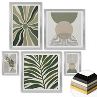 WANDBILDER 5er Set - 50x50 cm & 20x30 cm & 40x60 cm Silberner Rahmen - Abstrakte Blätter im Boho-Stil - Silberfarben, Kunststoff (40/60cm) - ArtPrintCave