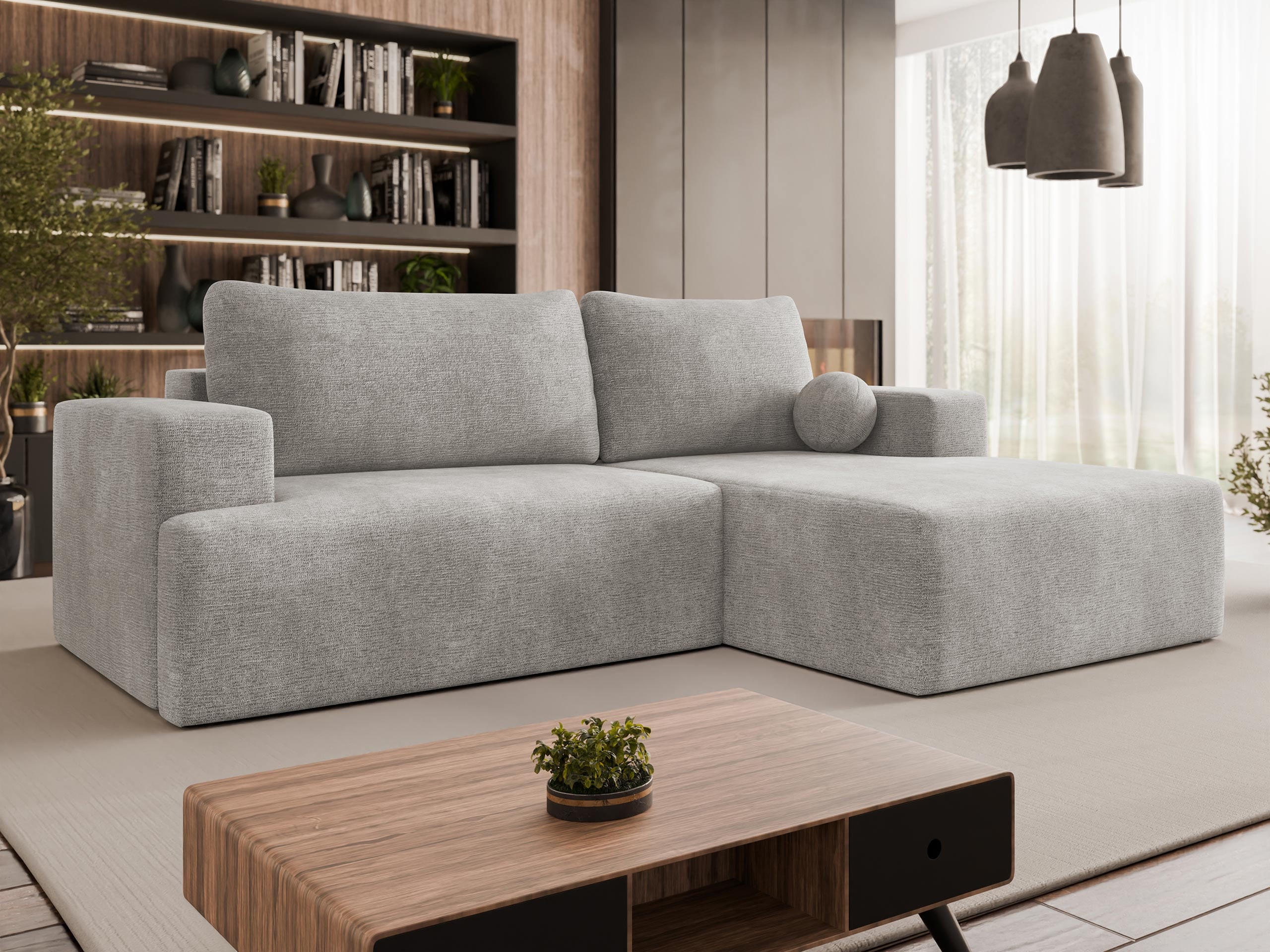 ECKSOFA Mivo, Seite: Rechts - Greige/Schwarz, Holz/Kunststoff (266/163cm) - MIRJAN24