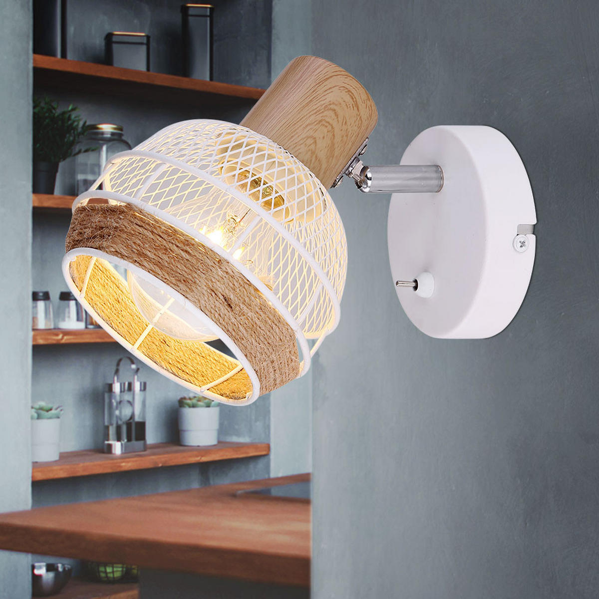 WANDLEUCHTE Holzoptik Weiß - Weiß, Holz (12.2/15/15.6cm) - Globo Lighting