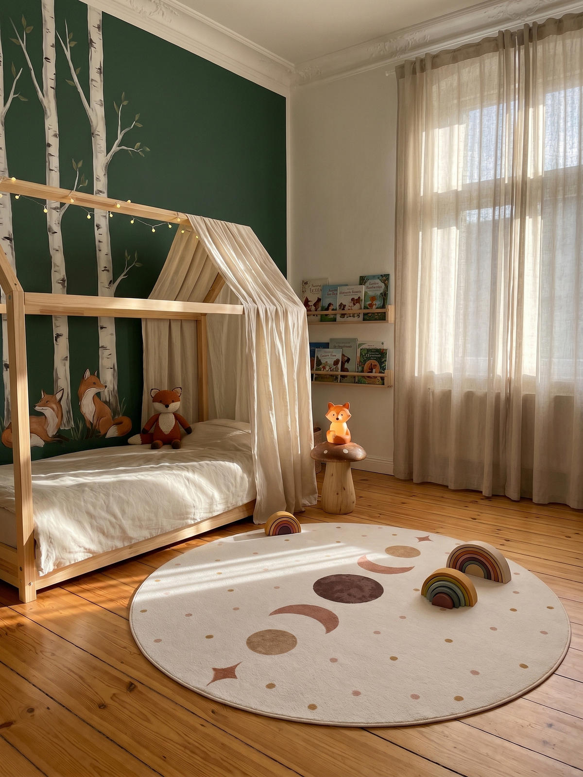 TEPPICH Kurzflor Waschbar TINO in Creme, mit Mondphasen-Motiv, Ø 160 cm - Beige, Textil (160/160cm) - KADIMA DESIGN