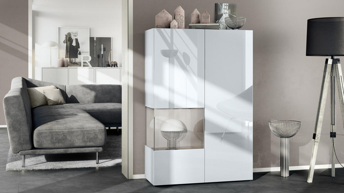 VITRINE Morena Einsatz in Sandgrau Hochglanz - Sandfarben, Holzwerkstoff (91.5/136.5/37cm) - Vladon