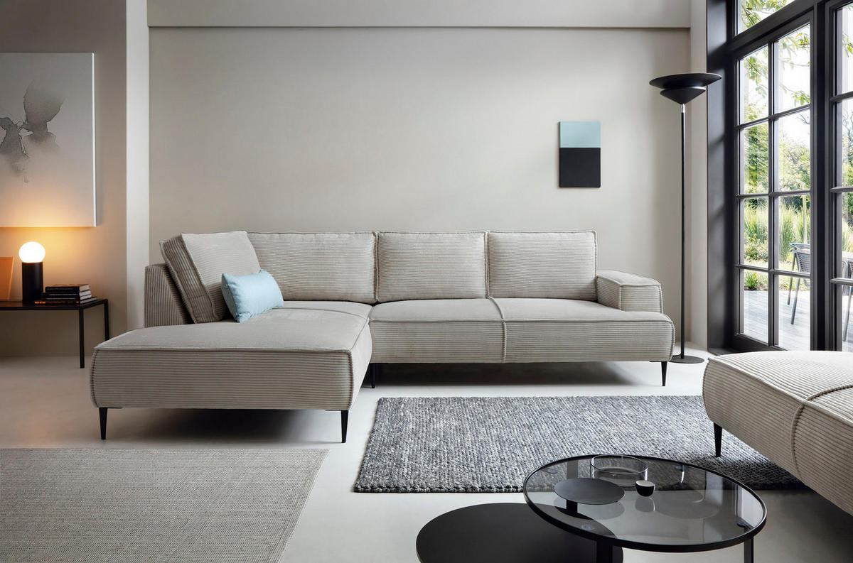 SCHLAFSOFA 275 cm L-Form Harmonia mit Beinen, Links, Hellgrau - Hellgrau, Holz (275/195cm) - Emporius