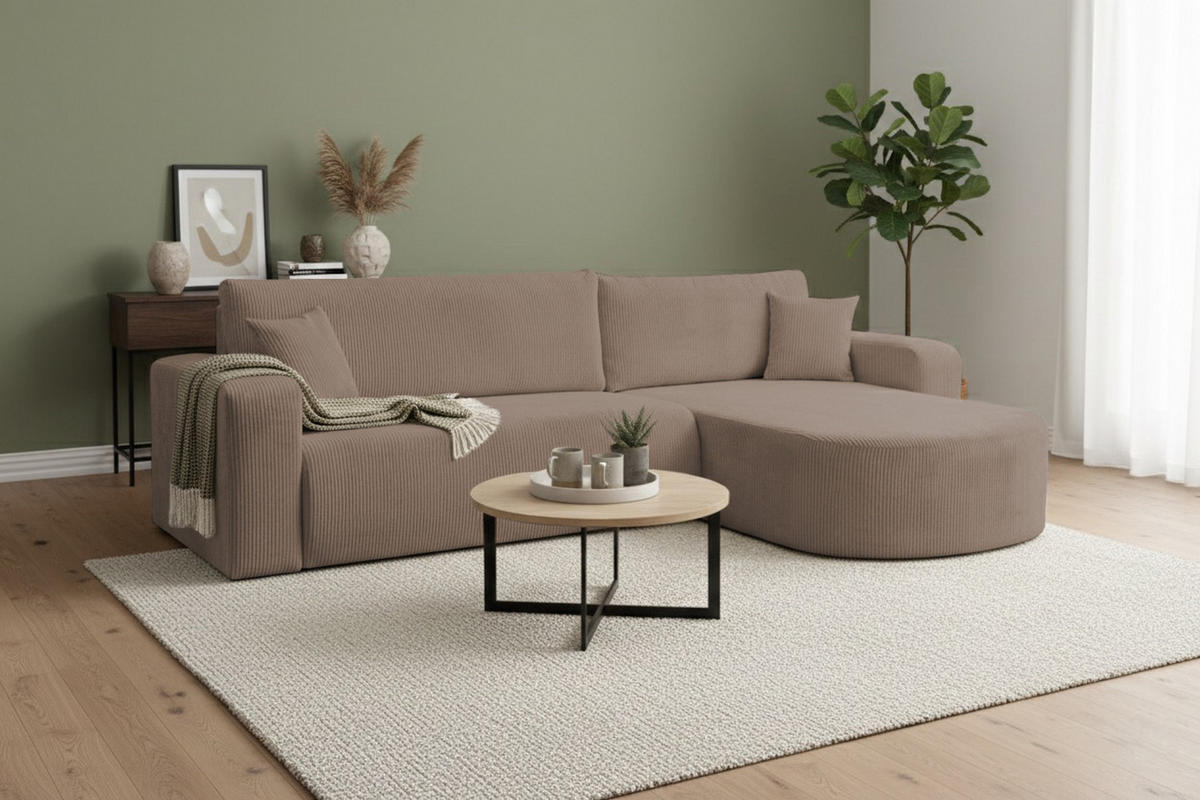 ECKSOFA mit Schlaffunktion Tokio, Braun Cordstoff - Braun, Textil (275/170cm)