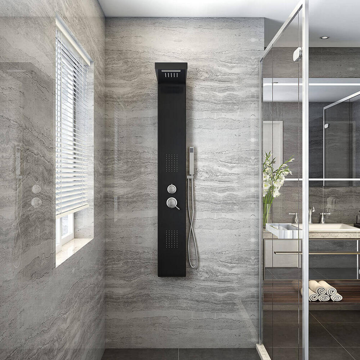 DUSCHPANEEL mit Regendusche CASCATA – Schwarz - Schwarz, Metall (20/142/50.5cm) - Home Deluxe