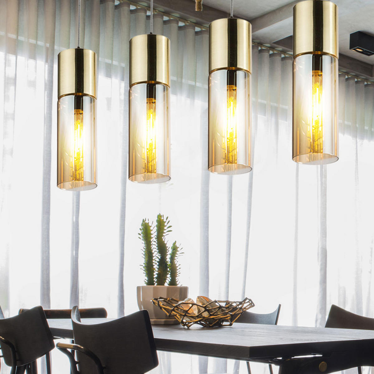 HÄNGELEUCHTE Messing Glas Amber - Messingfarben, Glas (80/9/156cm) - Globo Lighting