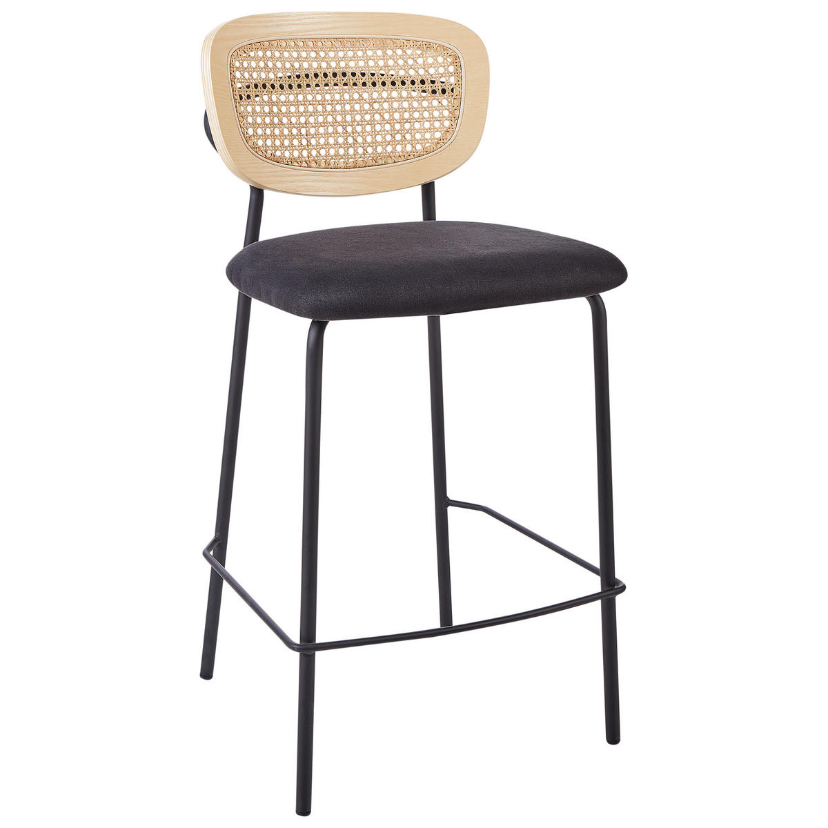 BARSTUHL 2er-Set Rattan Schwarz Mayetta - Naturfarben, Textil (45/90/43cm) - Beliani