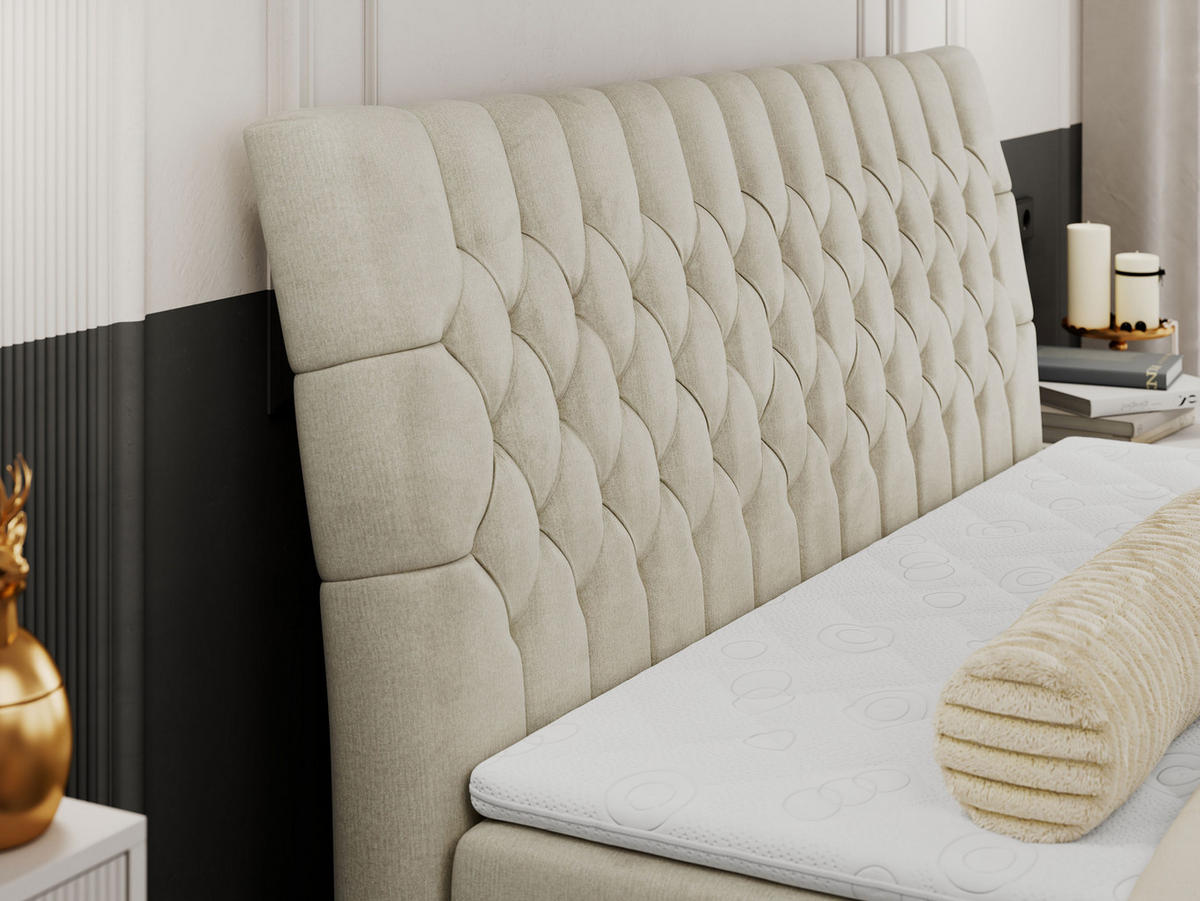 BOXBETT MILEN 200/200 Beige Velvet - H3 - Beige, Holz/Textil (200/200cm) - MKS