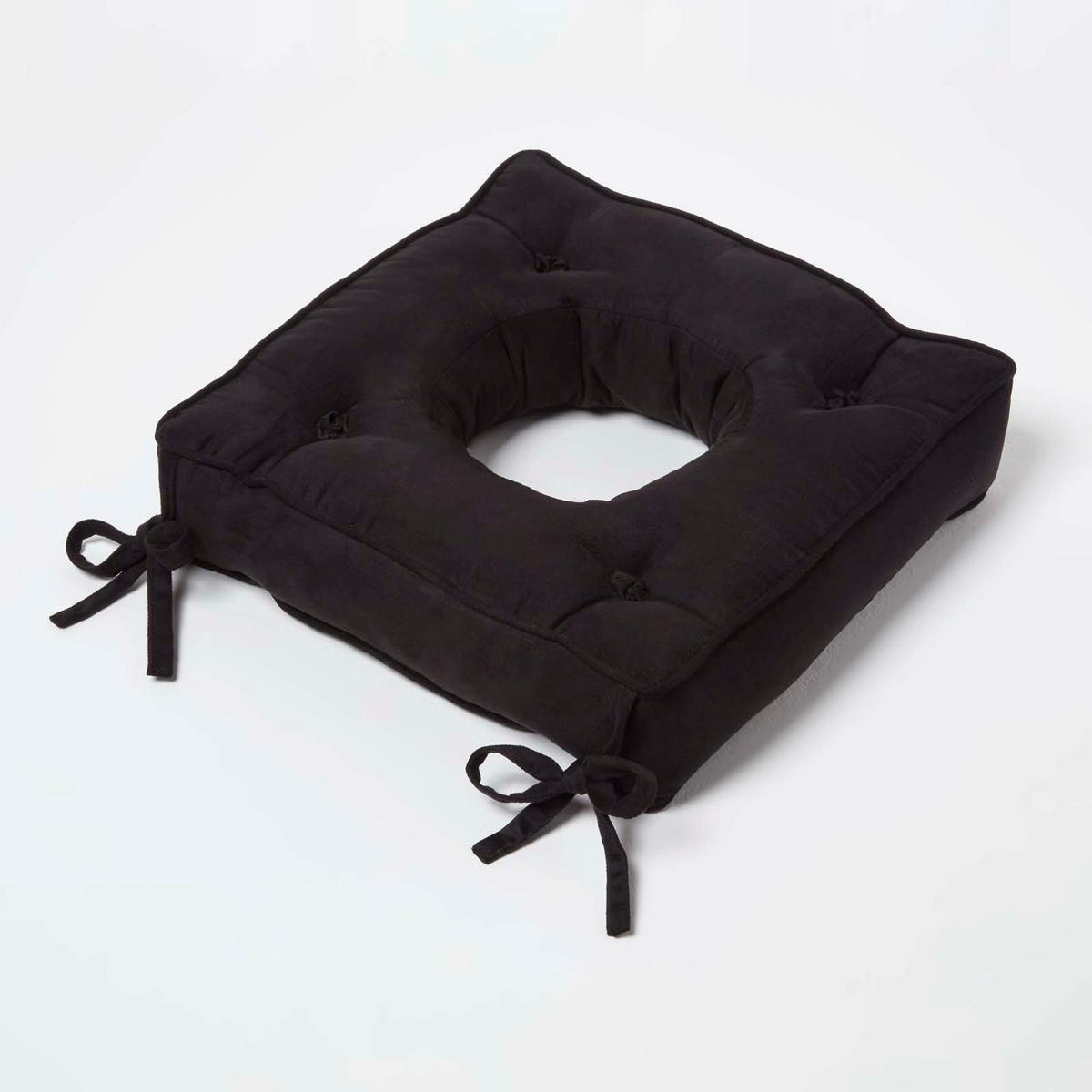 STUHLKISSEN 40/40/10 cm, schwarz mit Aussparung – Velours Entlastungskissen - Schwarz, Textil (40/40/10cm) - Homescapes