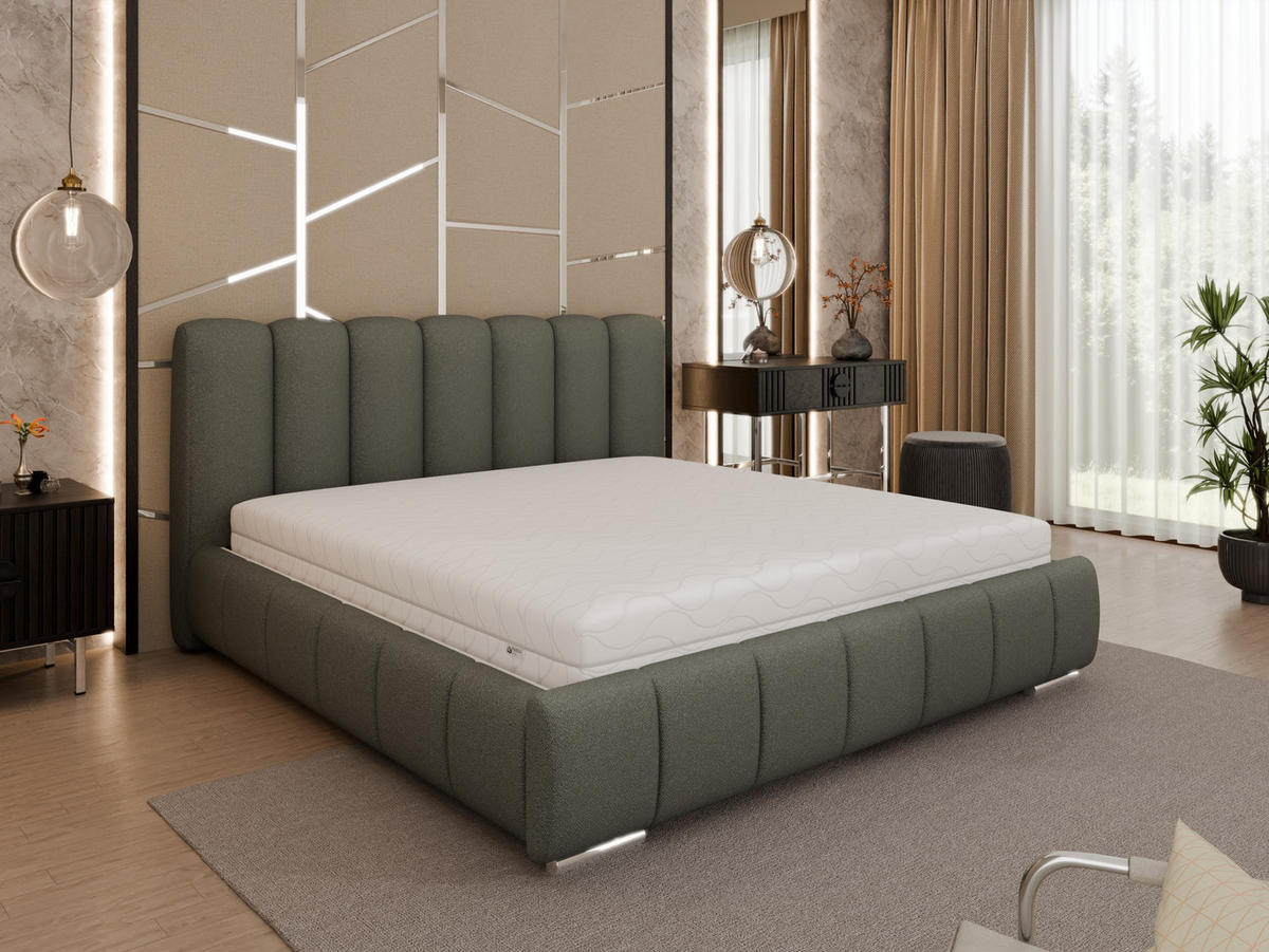 POLSTERBETT Zaira 180x200cm – Elegantes Polsterbett für modernen Wohnstil , Taschenfederkernmatratze Pocket KOKOS (20cm), grau - Grau, Holz (180/200cm) - Panda Möbel