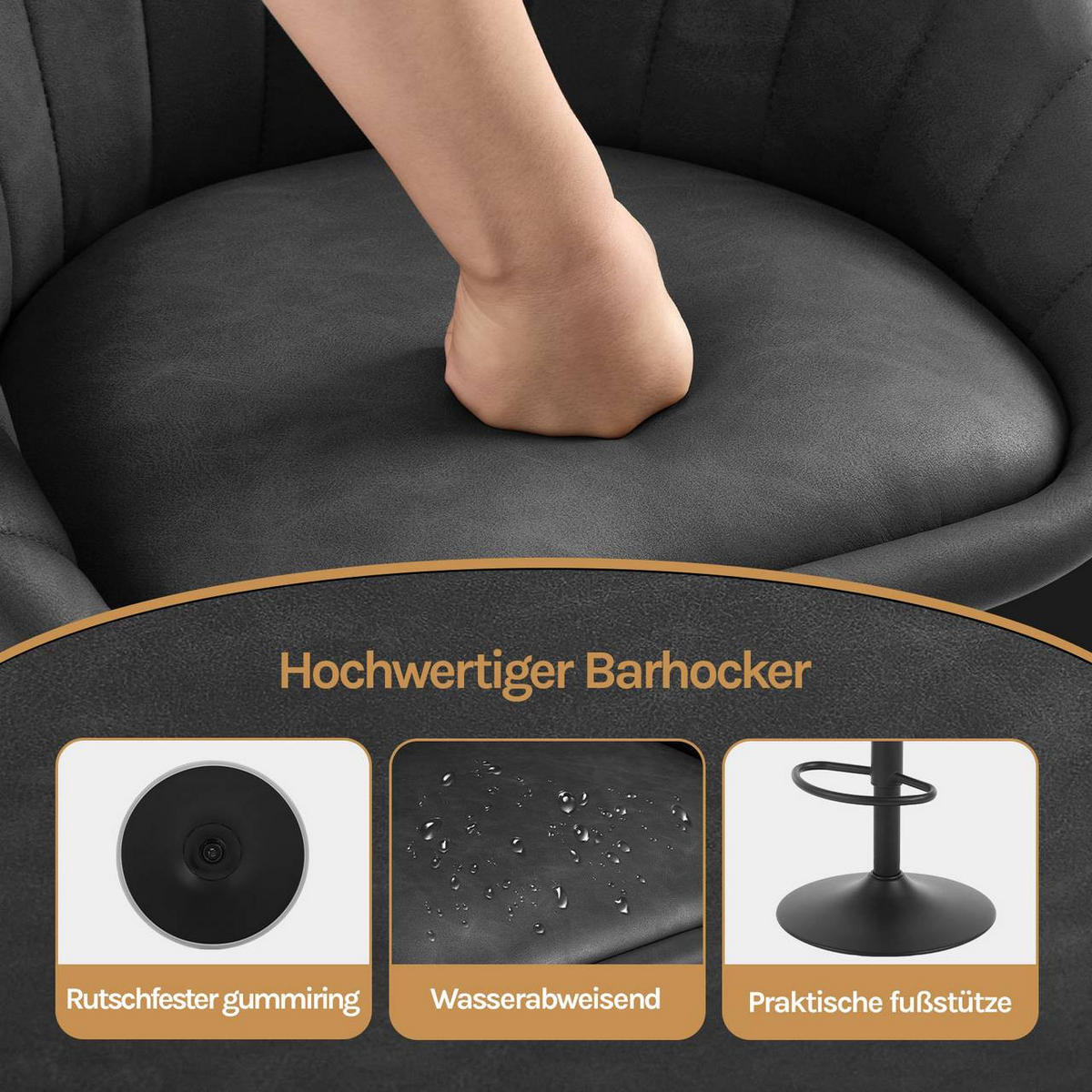 BARHOCKER 4er Set Kunstleder, Metall, Anthrazit - Anthrazit/Schwarz, Kunststoff/Metall (53/83/45cm) - Woltu