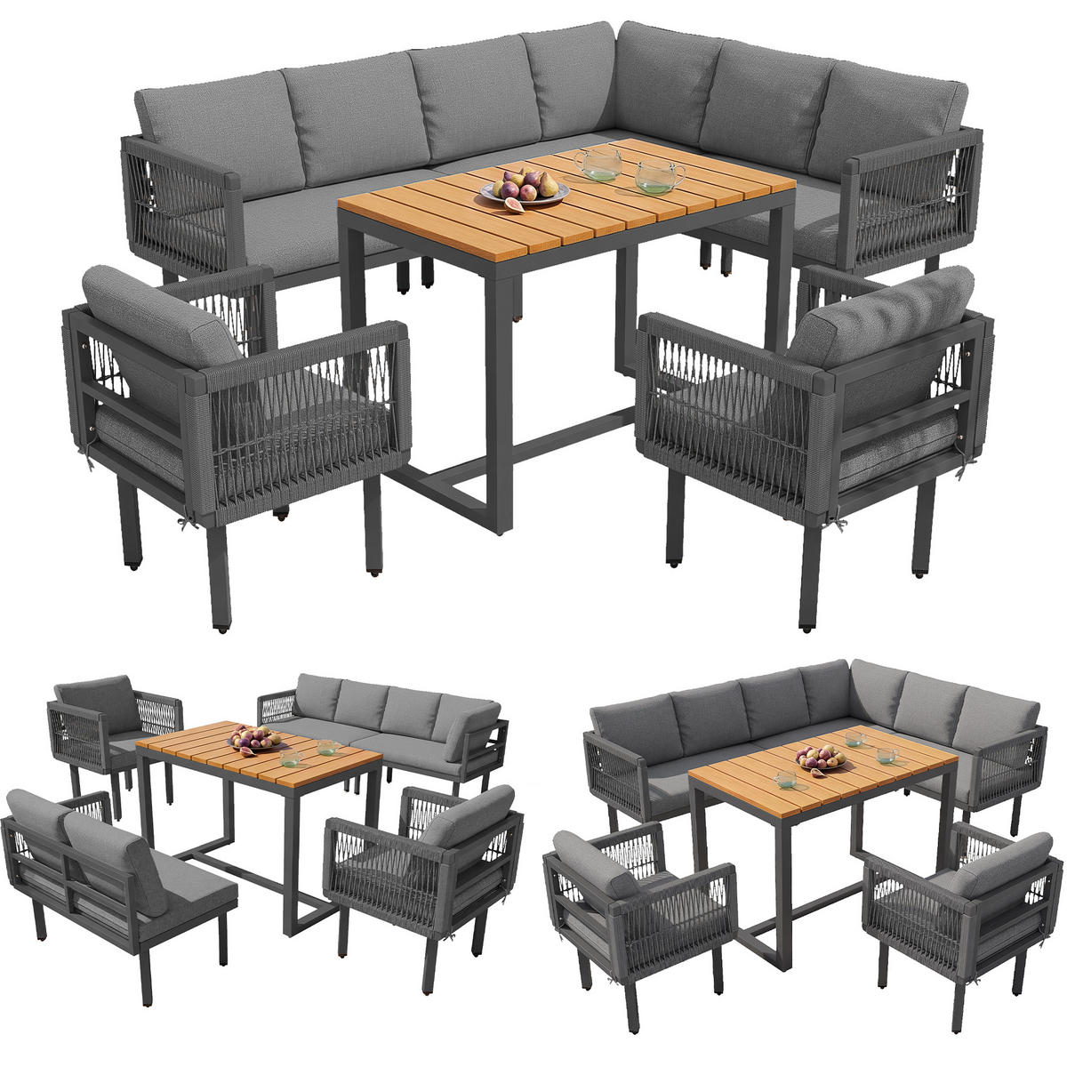 GARTENLOUNGE 6-teilig Ecksofa Sessel Tisch Outdoor Grau - Grau, Metall - FLIEKS