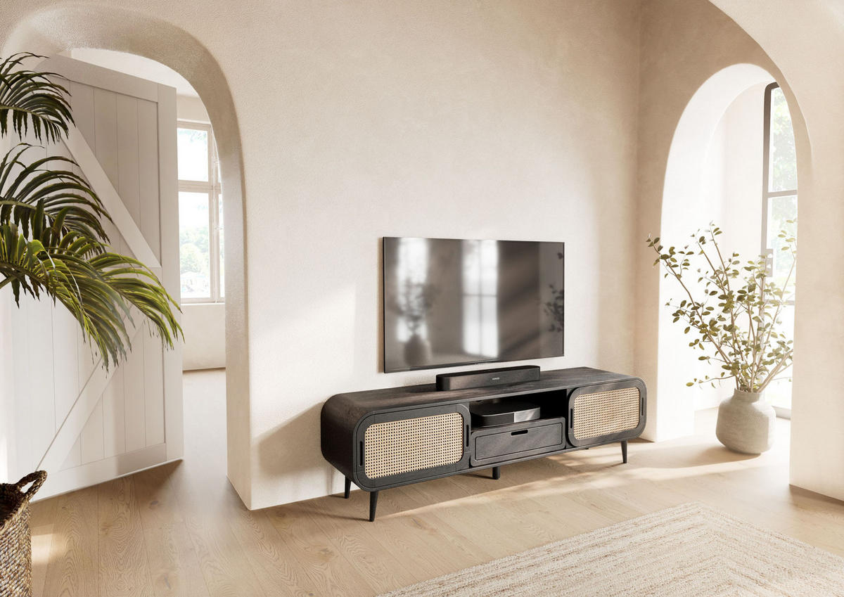 TV-BOARD Mango 180x40x50 dunkelgrau lackiert VALENCIA #222 - Grau, Holz (180/50/40cm) - Massivmoebel24
